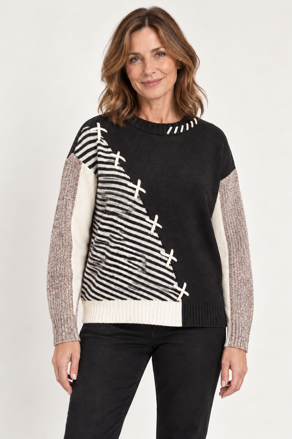 Foil FO8750 Warm Intentions Jumper Black Mix, front model view. Shop Foil at Dotique.