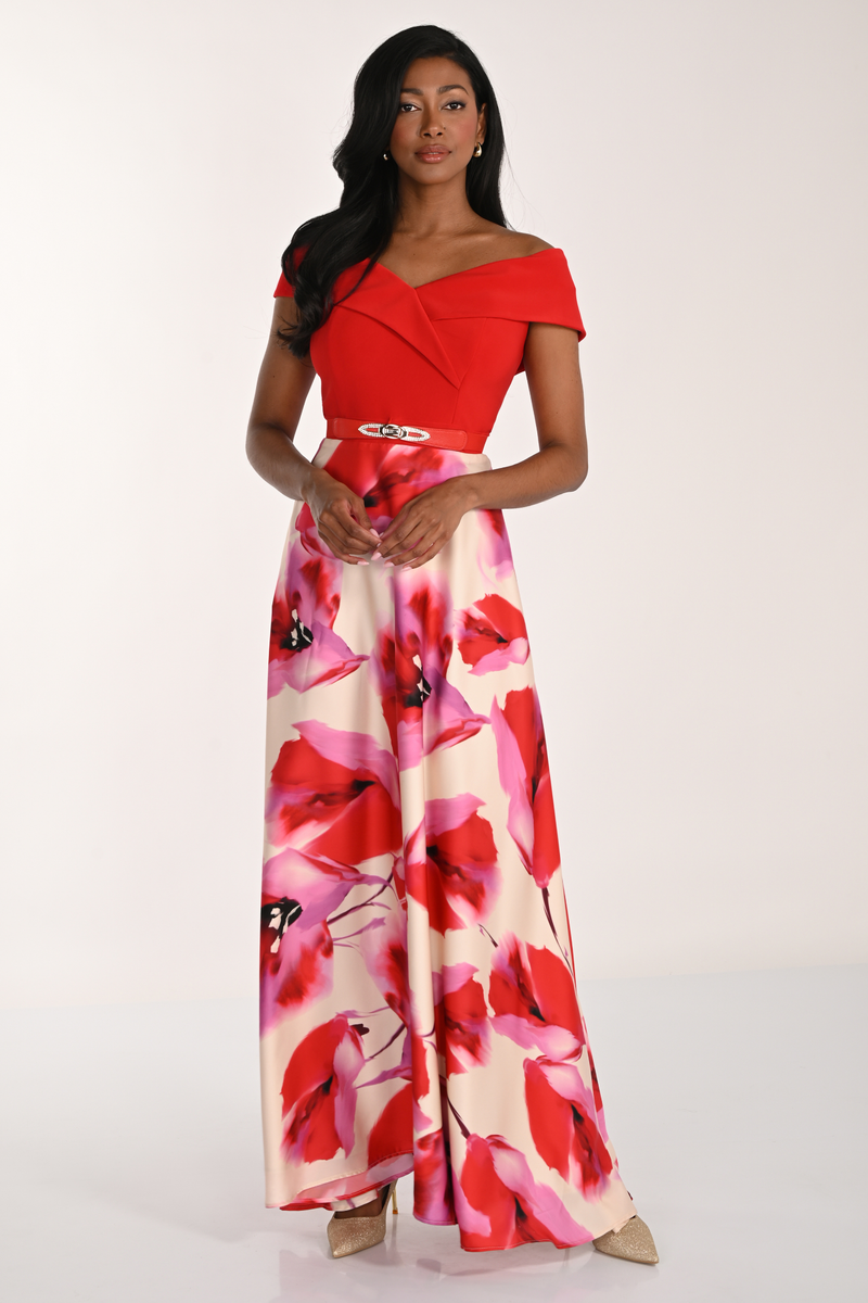 Frank Lyman 268293 Red Floral Evening Dress