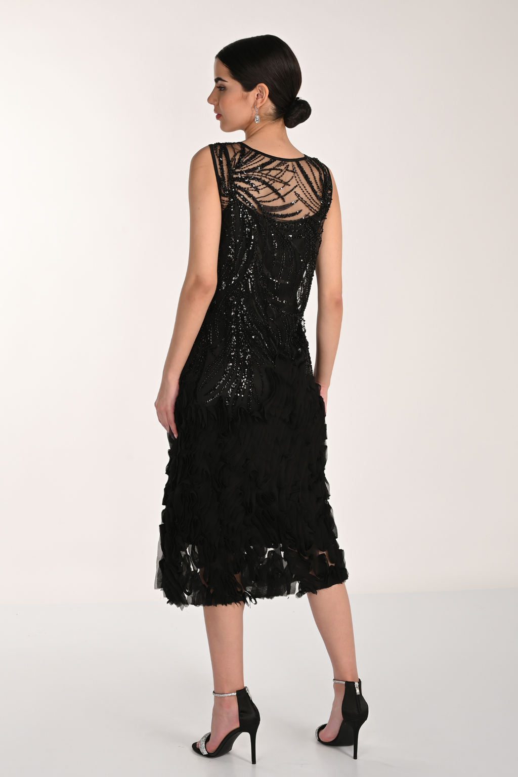 Frank Lyman 268502 black dress – sleeveless sequin bodice and textured skirt – Dotique