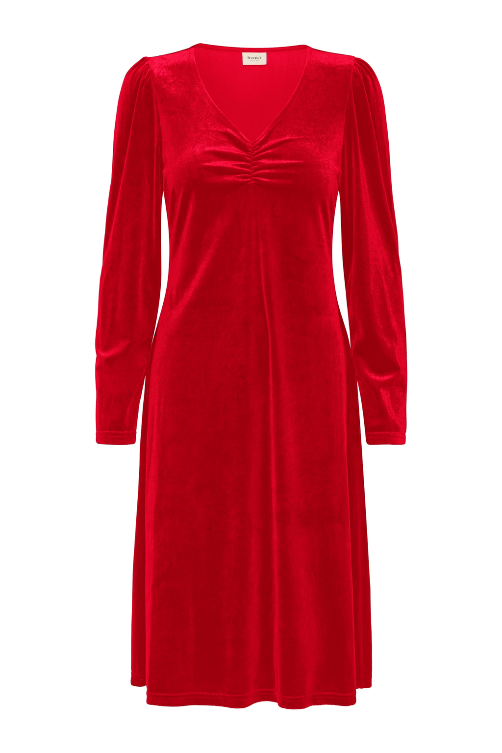 Fransa 20617223 FRCASSANDRA DR 5 Velvet V-Neck Fit and Flare Dress Chili Pepper