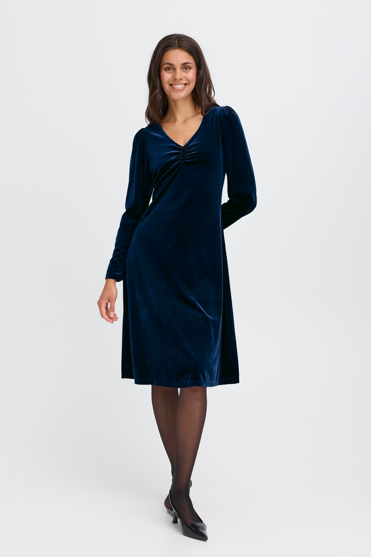 Fransa 20617223 FRCASSANDRA DR 5 Velvet V-Neck Fit and Flare Dress Jet Set