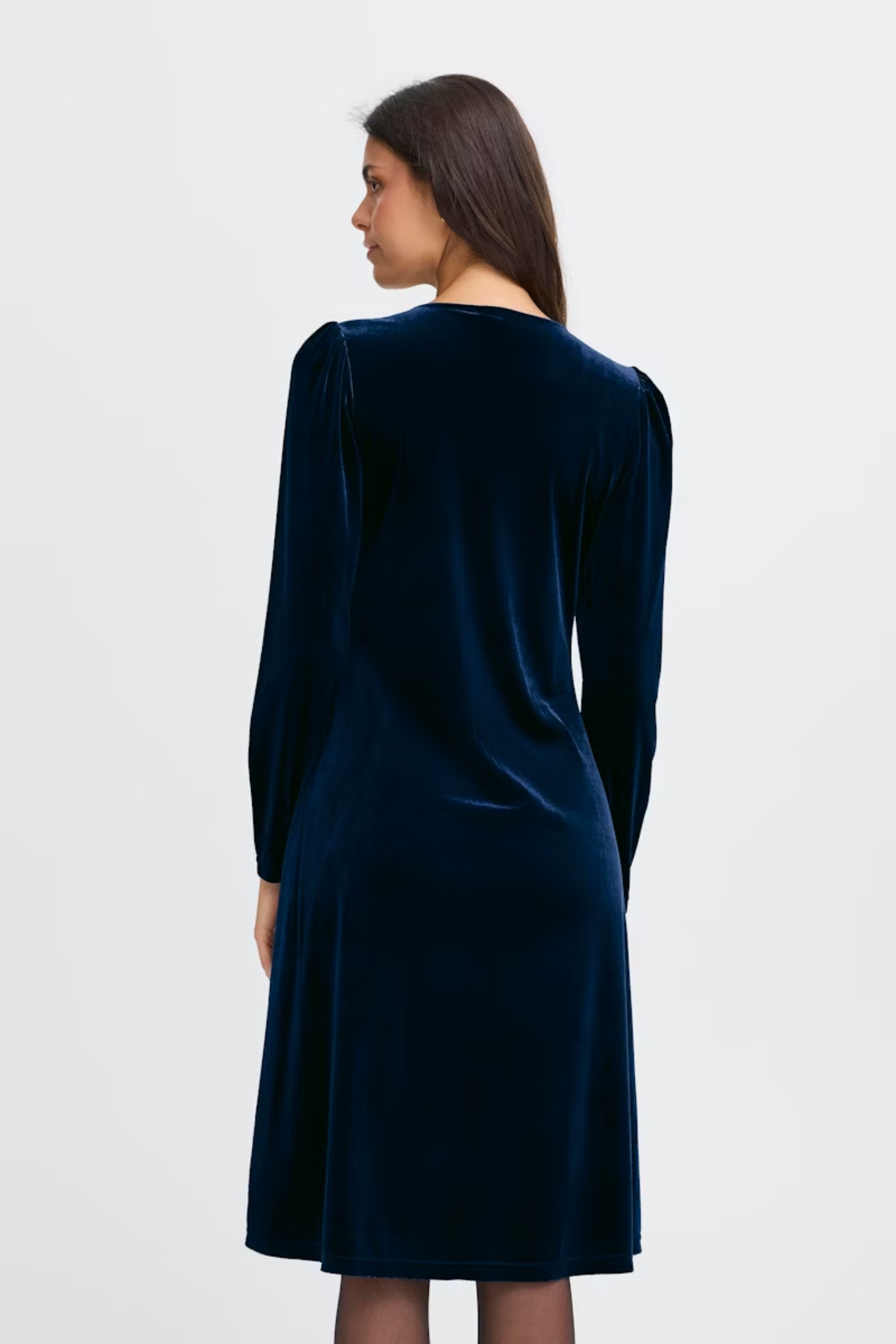 Fransa 20617223 FRCASSANDRA DR 5 Velvet V-Neck Fit and Flare Dress Nightsky