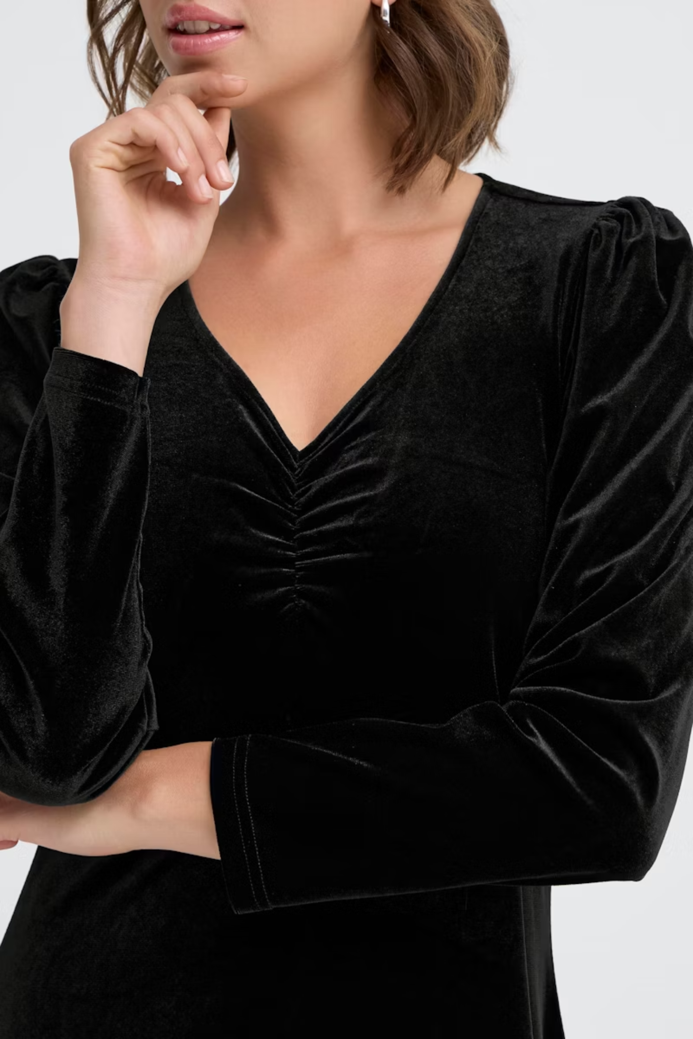 Fransa 20617223 FRCASSANDRA DR 5 Velvet V-Neck Fit and Flare Dress Meteorite