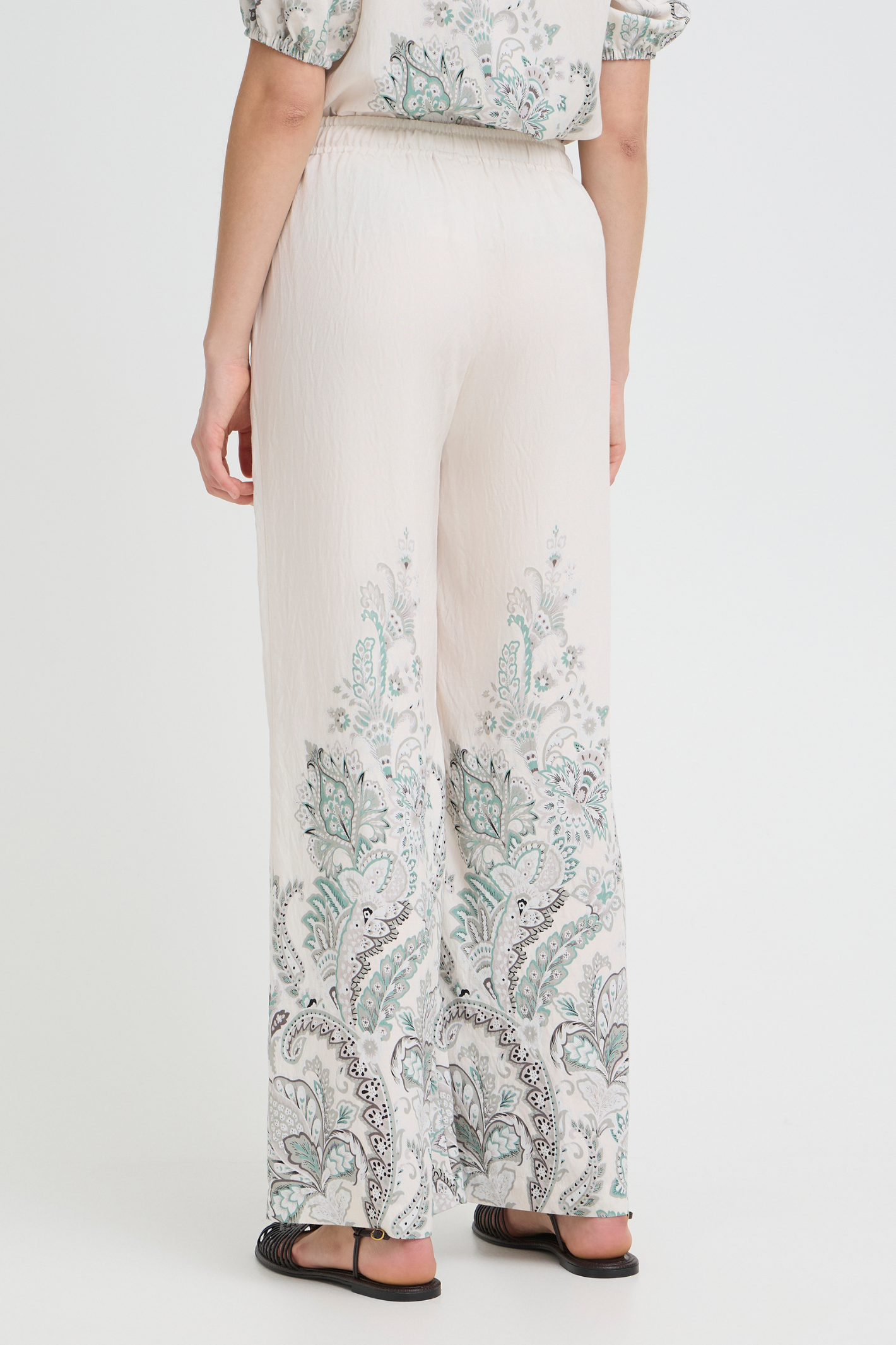 Fransa FRADARA dusty sage paisley trousers with wide leg fit and elasticated waist – Dotique