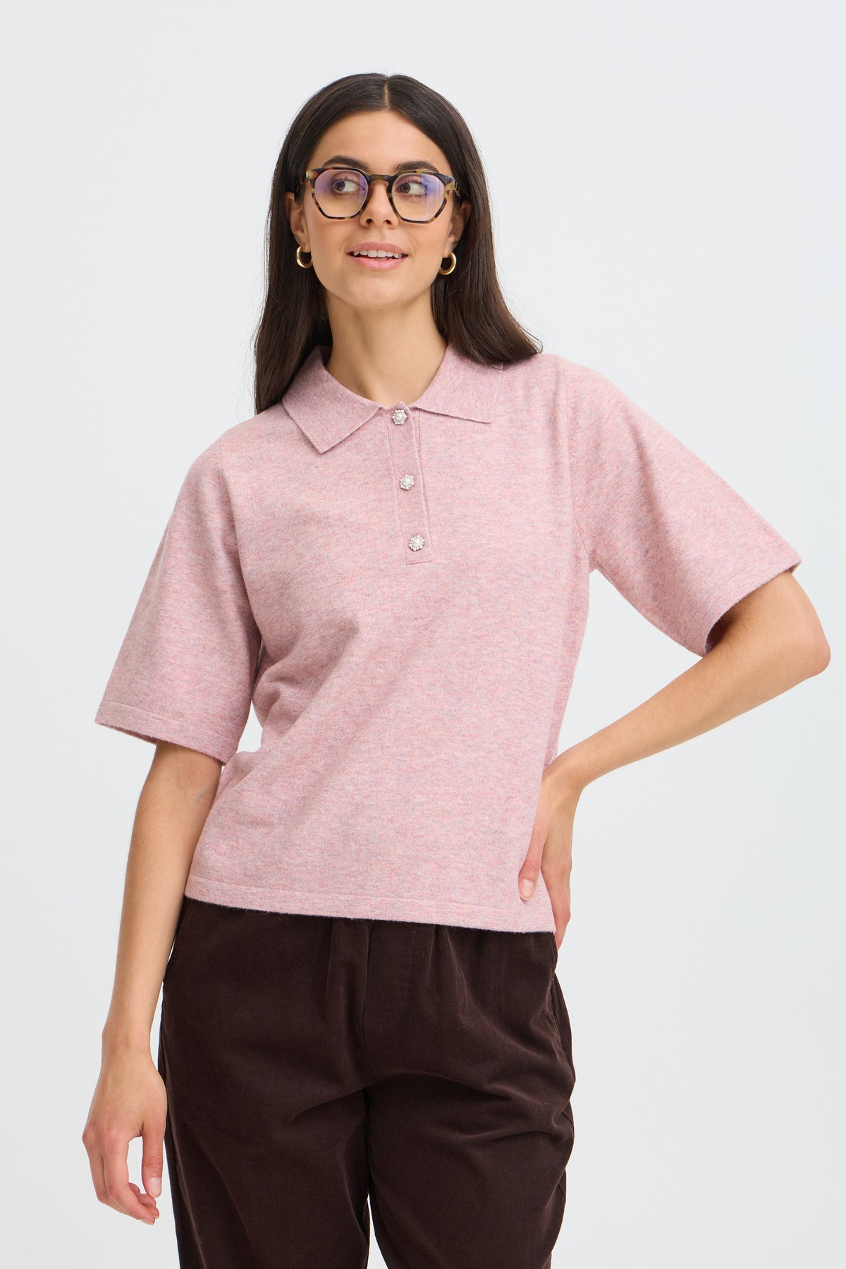Fransa FRAMALIA GLASSES Hot Fudge Melange – model front view. Shop Fransa at Dotique.