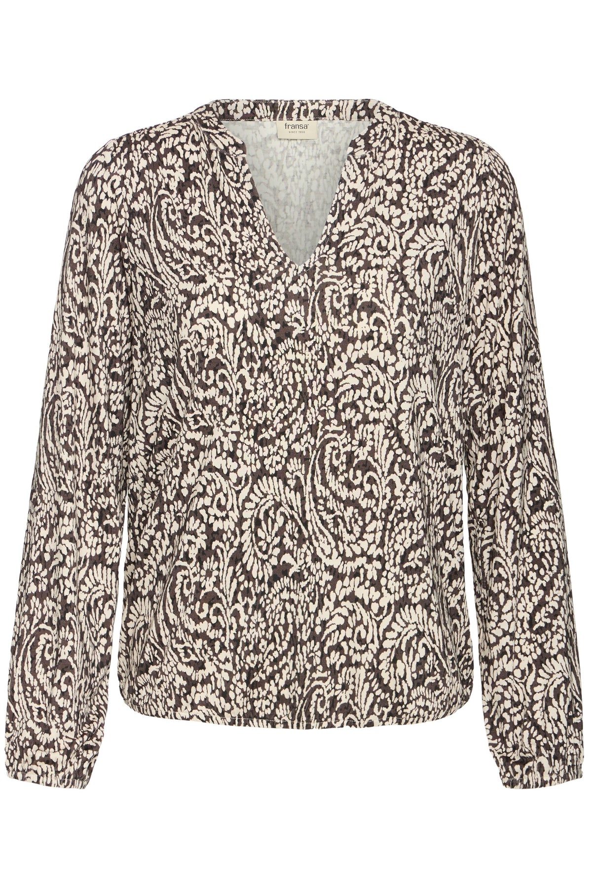Fransa FRAMY BL 5 Aura Bloom Hot Fudge Blouse – product front view. Shop Fransa at Dotique.