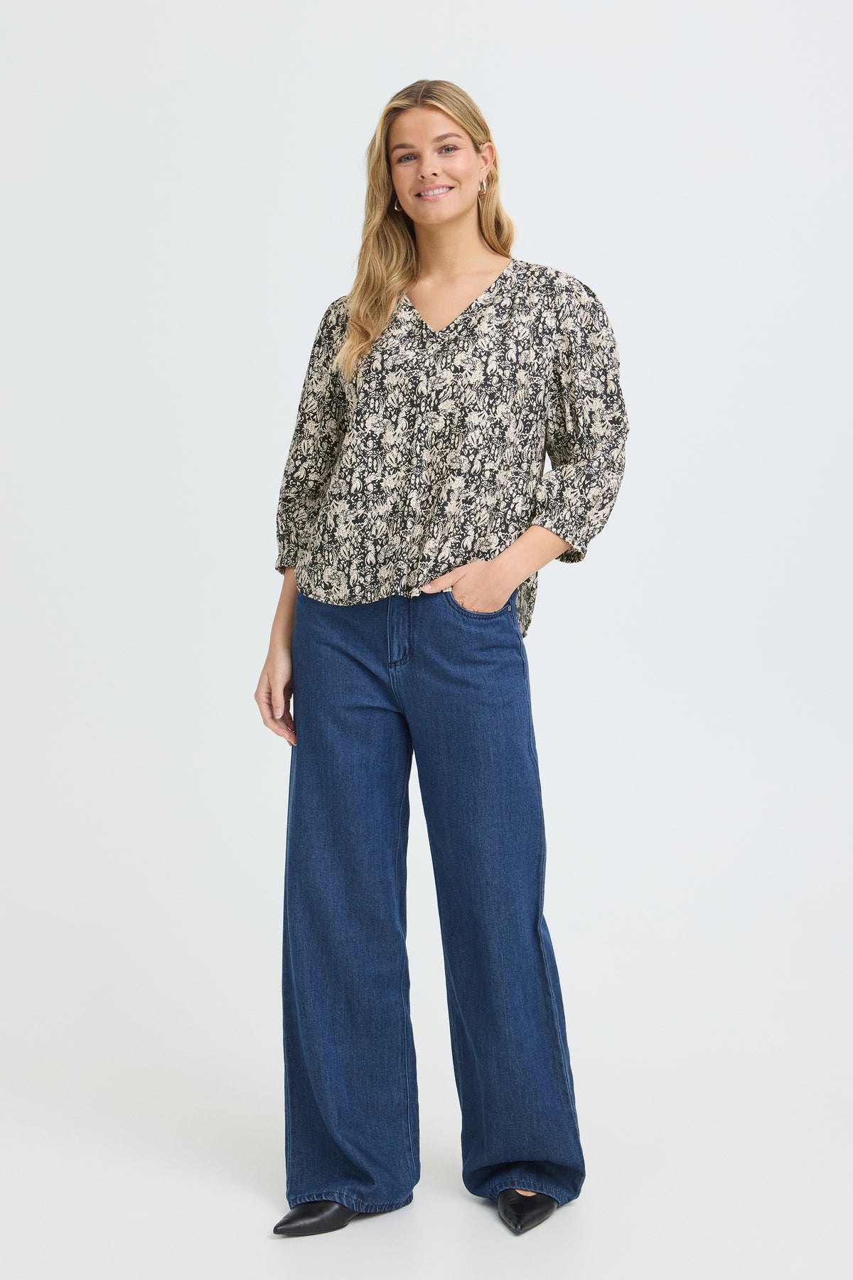 Fransa FRARIANA BL 19 Floral Paisley Salute Blouse – model front view. Shop Fransa at Dotique.