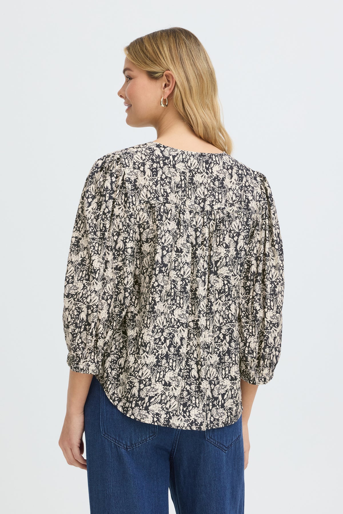 Fransa FRARIANA BL 19 Floral Paisley Salute Blouse – model back view. Shop Fransa at Dotique.