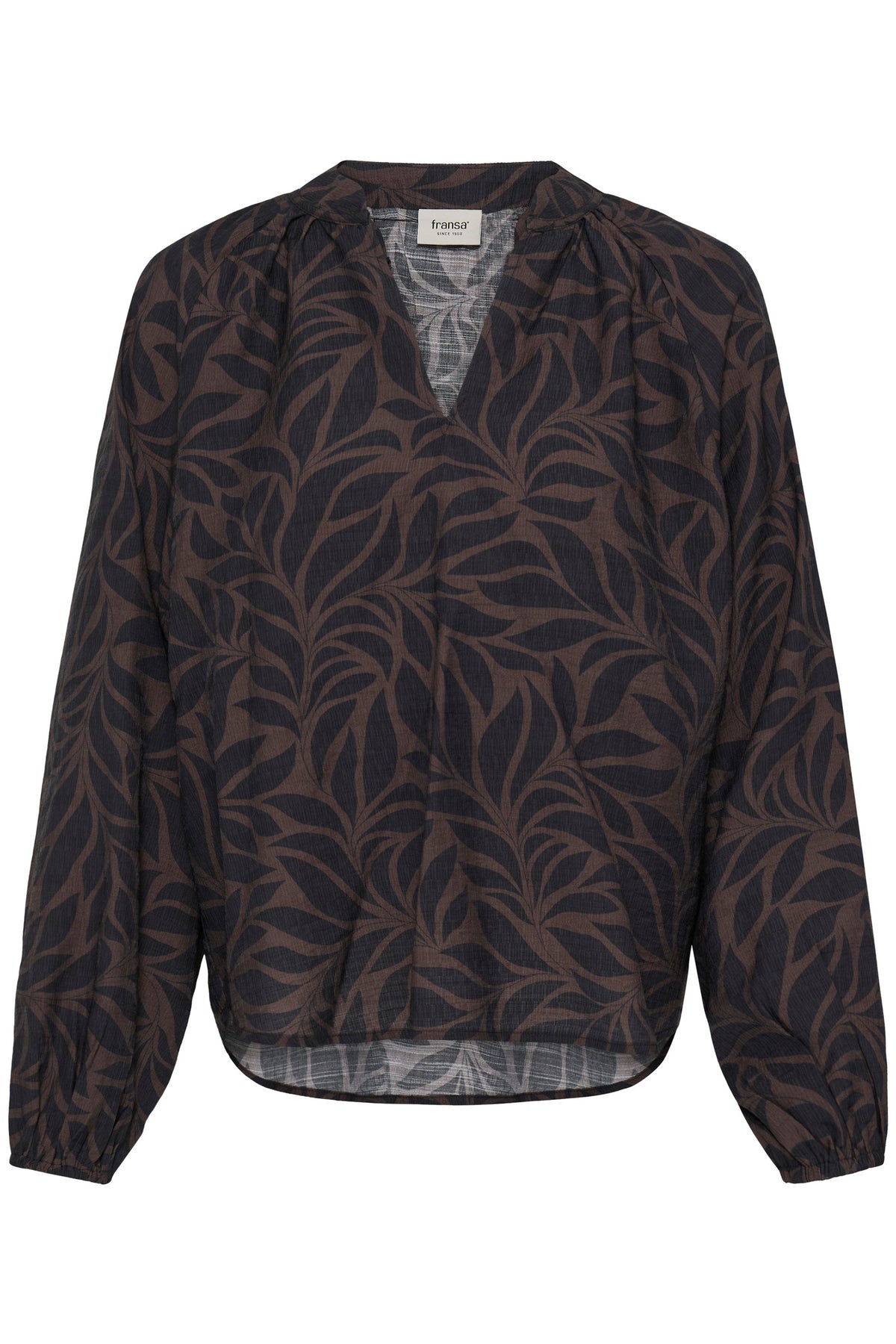 Fransa FRARIANA BL 20 Hot Fudge Driftwood Blouse – product front view. Shop Fransa at Dotique.