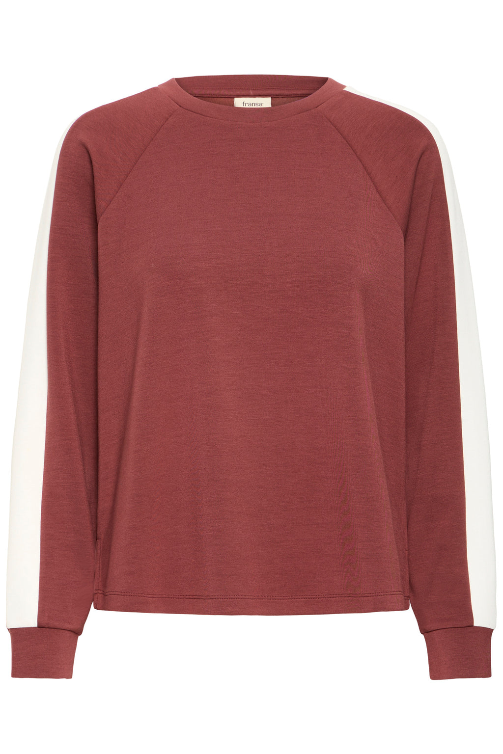 Fransa FRAURORA PU 19 Rum with White Contrast Jumper – product front view. Shop Fransa at Dotique.