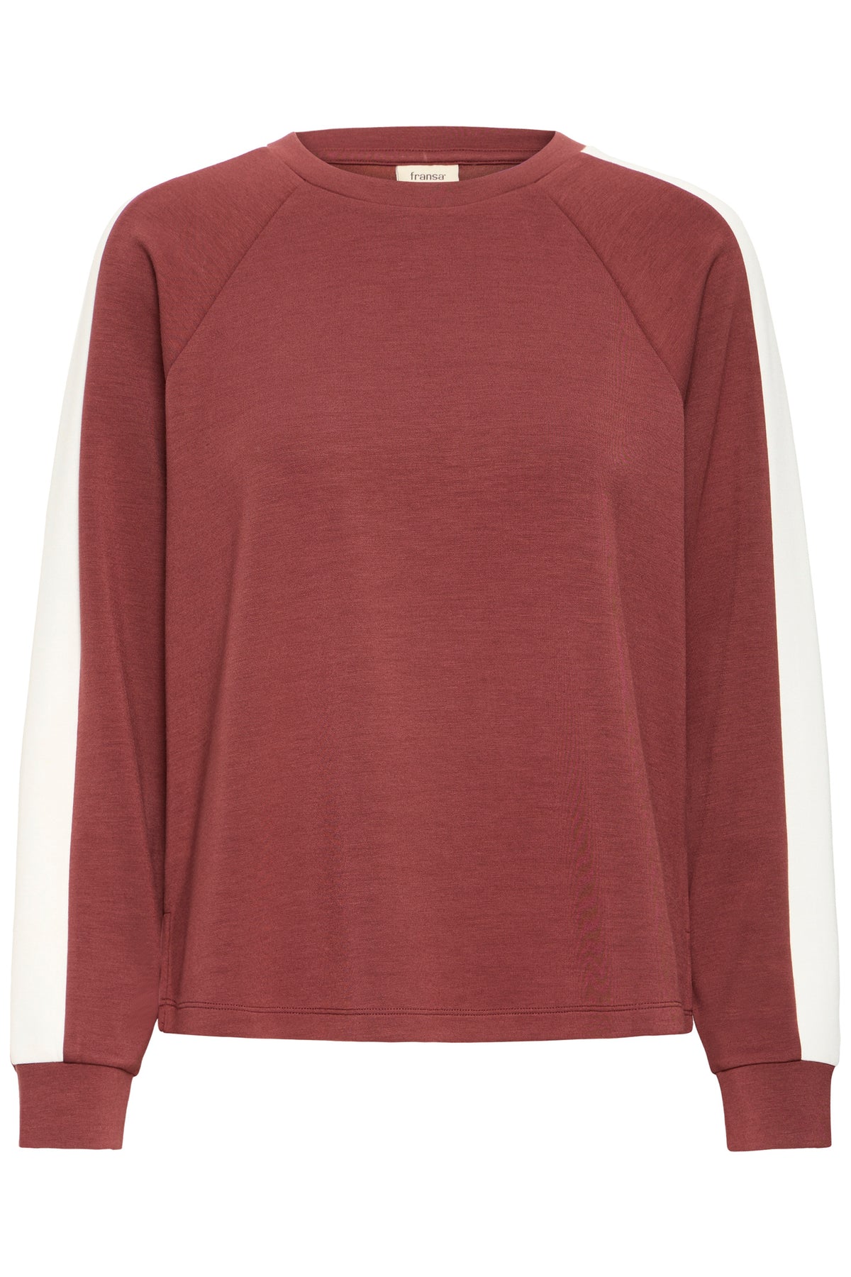 Fransa FRAURORA PU 19 Rum with White Contrast Jumper – product front view. Shop Fransa at Dotique.