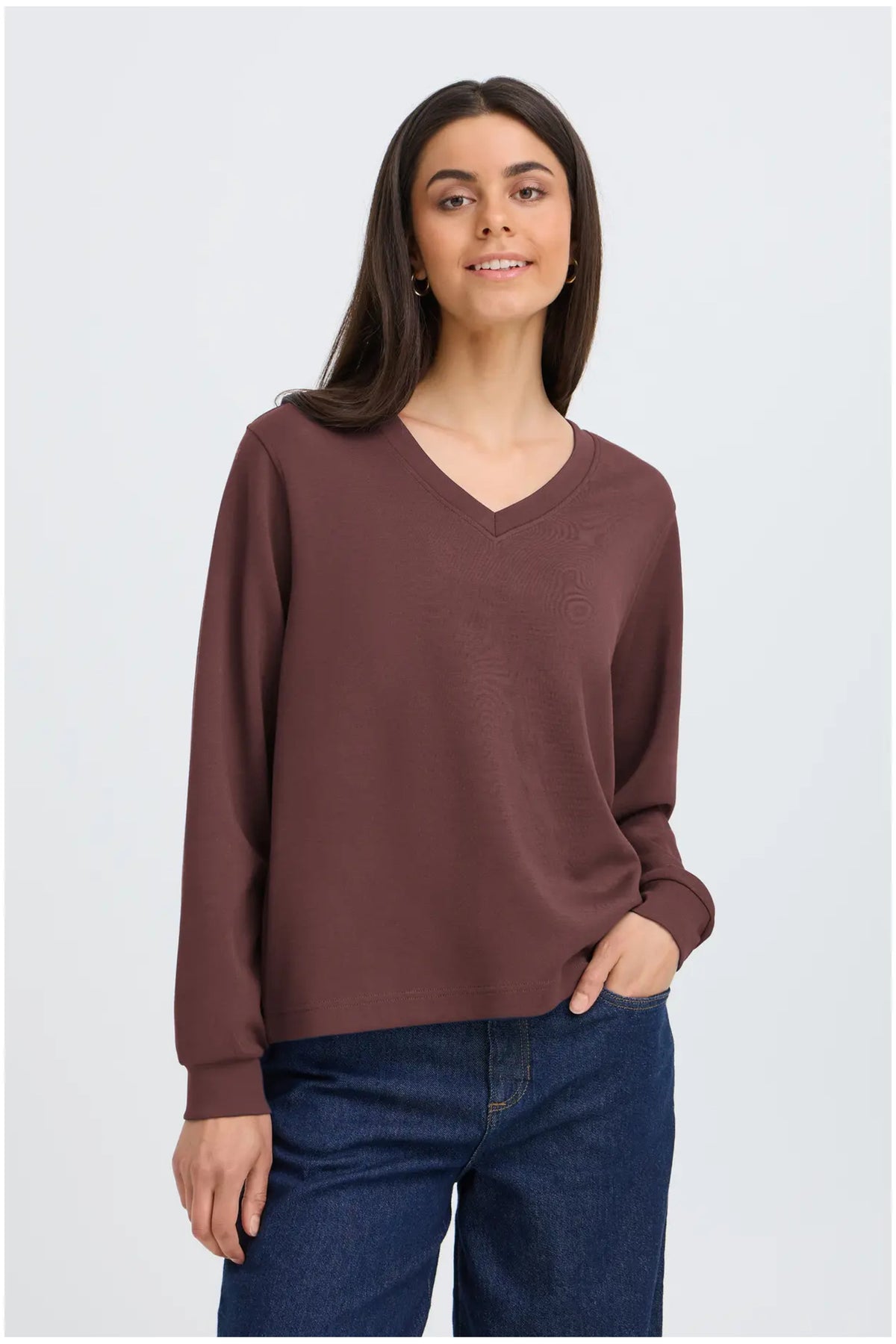 Fransa FRAURORA PU 27 Rum Raisin Jumper – model front. Shop Fransa at Dotique.