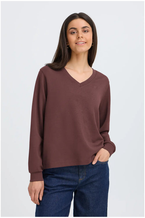 Fransa FRAURORA PU 27 Rum Raisin Jumper – model front. Shop Fransa at Dotique.