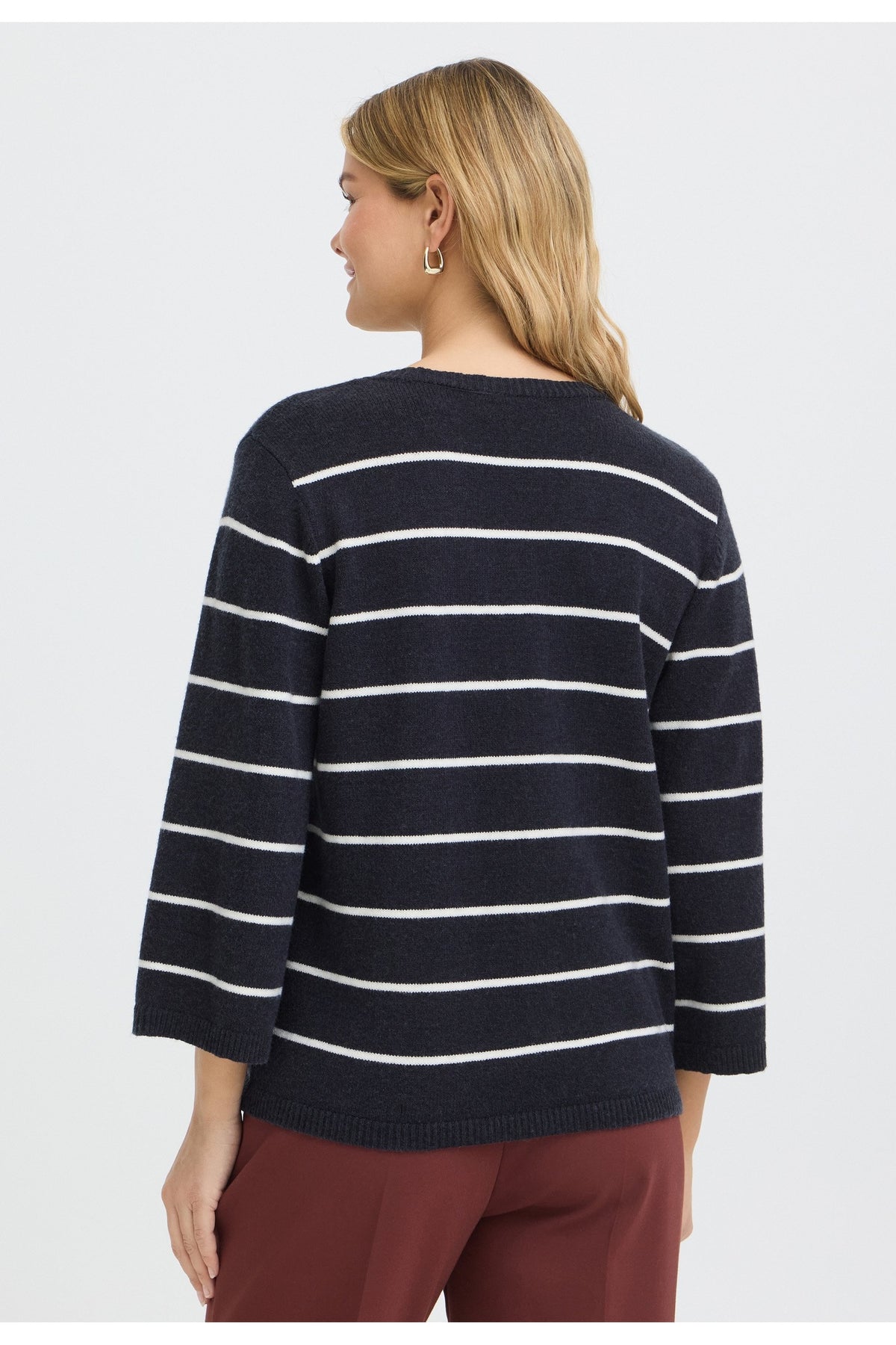 Fransa FRBITTE CAR 3 Salute Stripe Cardigan – model back. Shop Fransa at Dotique.