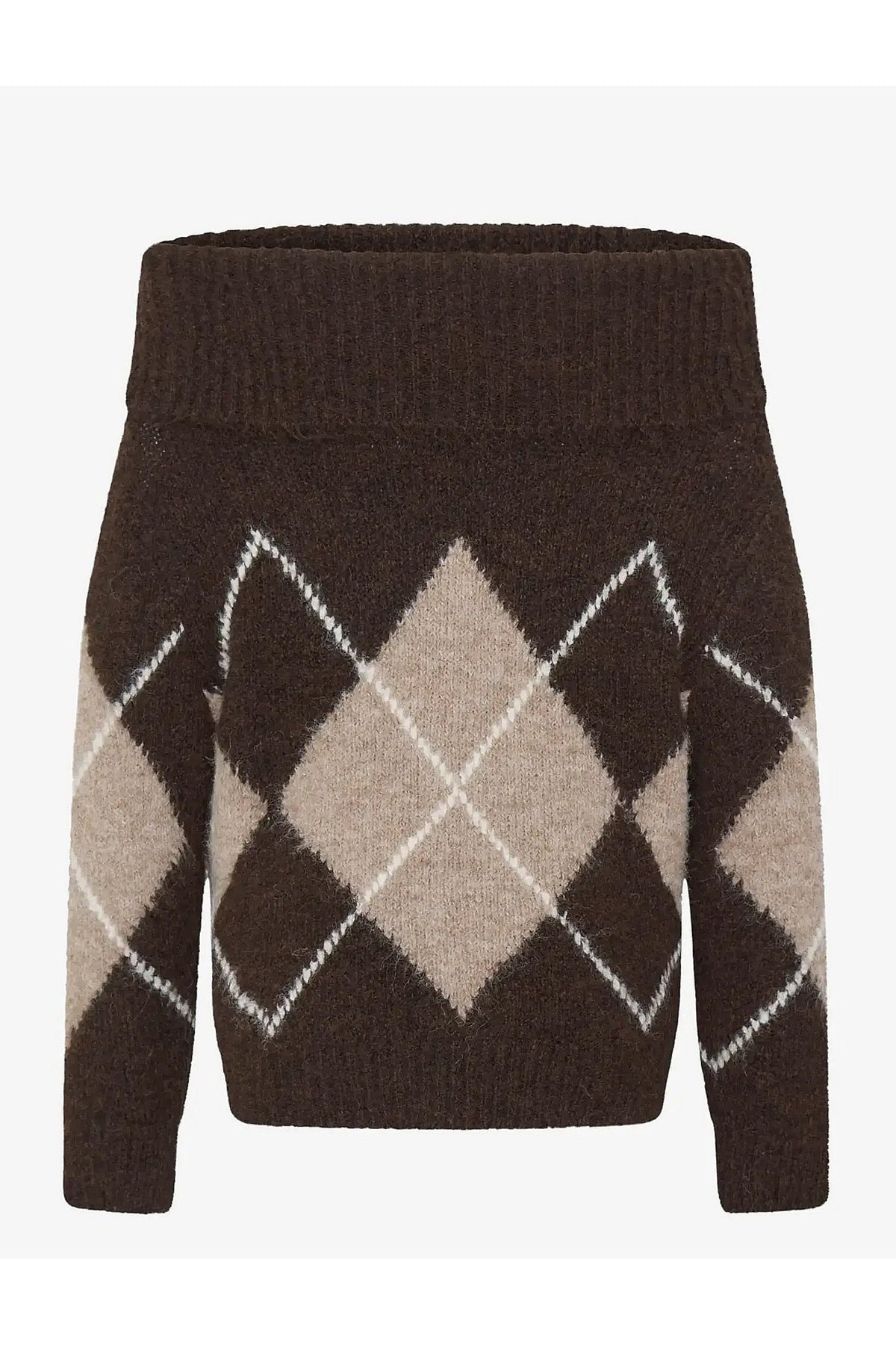 Fransa FRCHARLEEN PU 2 Hot Fudge Check Jumper – product back. Shop Fransa at Dotique.
