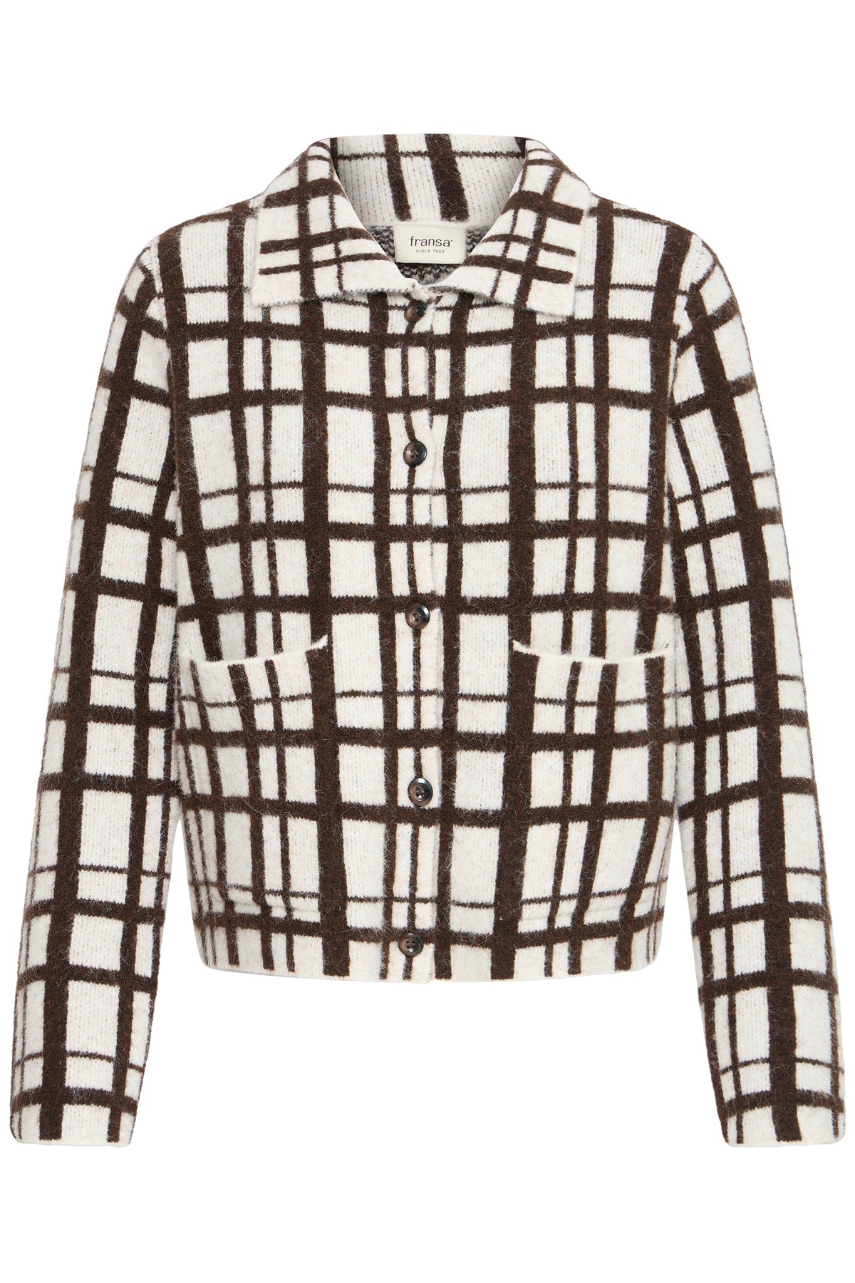 Fransa FRCINDY CAR 1 Mole Check Cardigan – product front. Shop Fransa at Dotique.