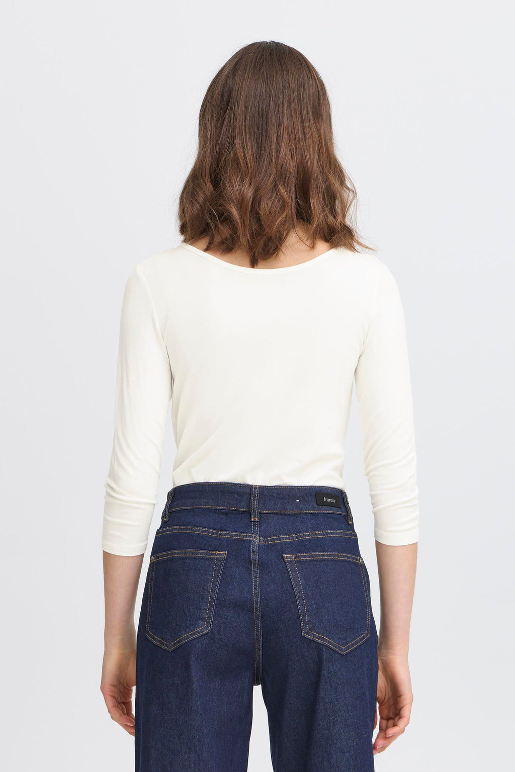 Fransa FRDOTTA TEE 1 Antique White Reversible 3/4 Sleeve Top – model back. Shop Fransa at Dotique.