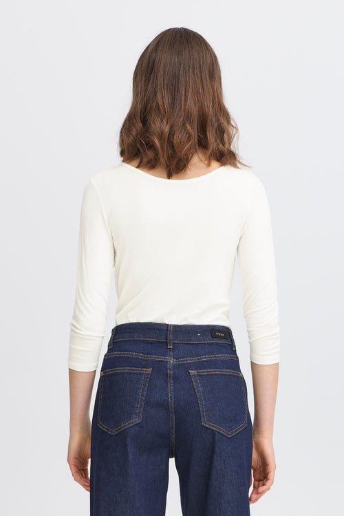 Fransa FRDOTTA TEE 1 Antique White Reversible 3/4 Sleeve Top – model back. Shop Fransa at Dotique.