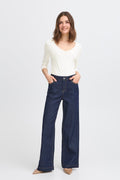 Fransa FRDOTTA TEE 1 Antique White Reversible 3/4 Sleeve Top – model front. Shop Fransa at Dotique.