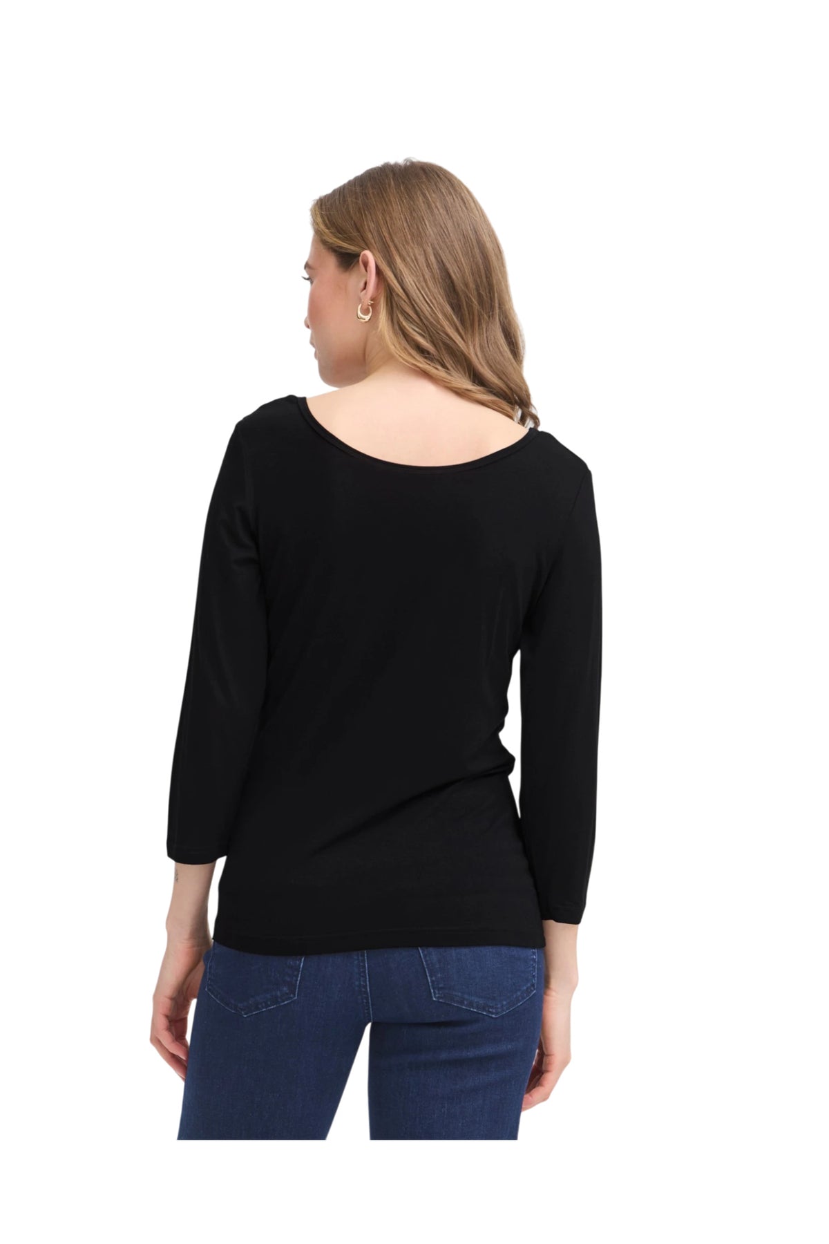 Fransa FRDOTTA TEE 1 Black Reversible 3/4 Sleeve Top – model back. Shop Fransa at Dotique.