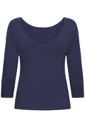 Fransa FRDOTTA TEE 1 Navy Blazer Reversible 3/4 Sleeve Top – product front. Shop Fransa at Dotique.