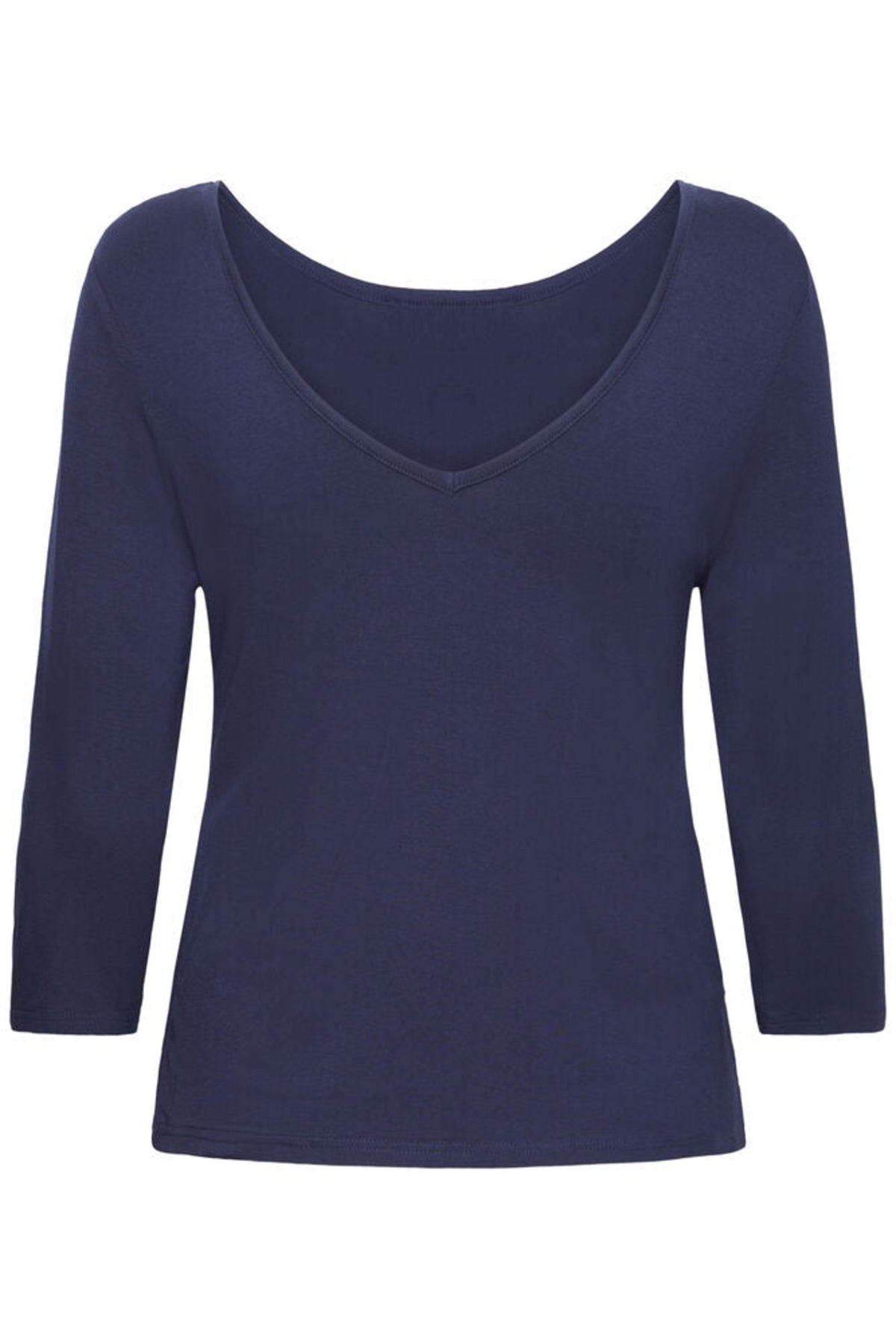 Fransa FRDOTTA TEE 1 Navy Blazer Reversible 3/4 Sleeve Top – product front. Shop Fransa at Dotique.