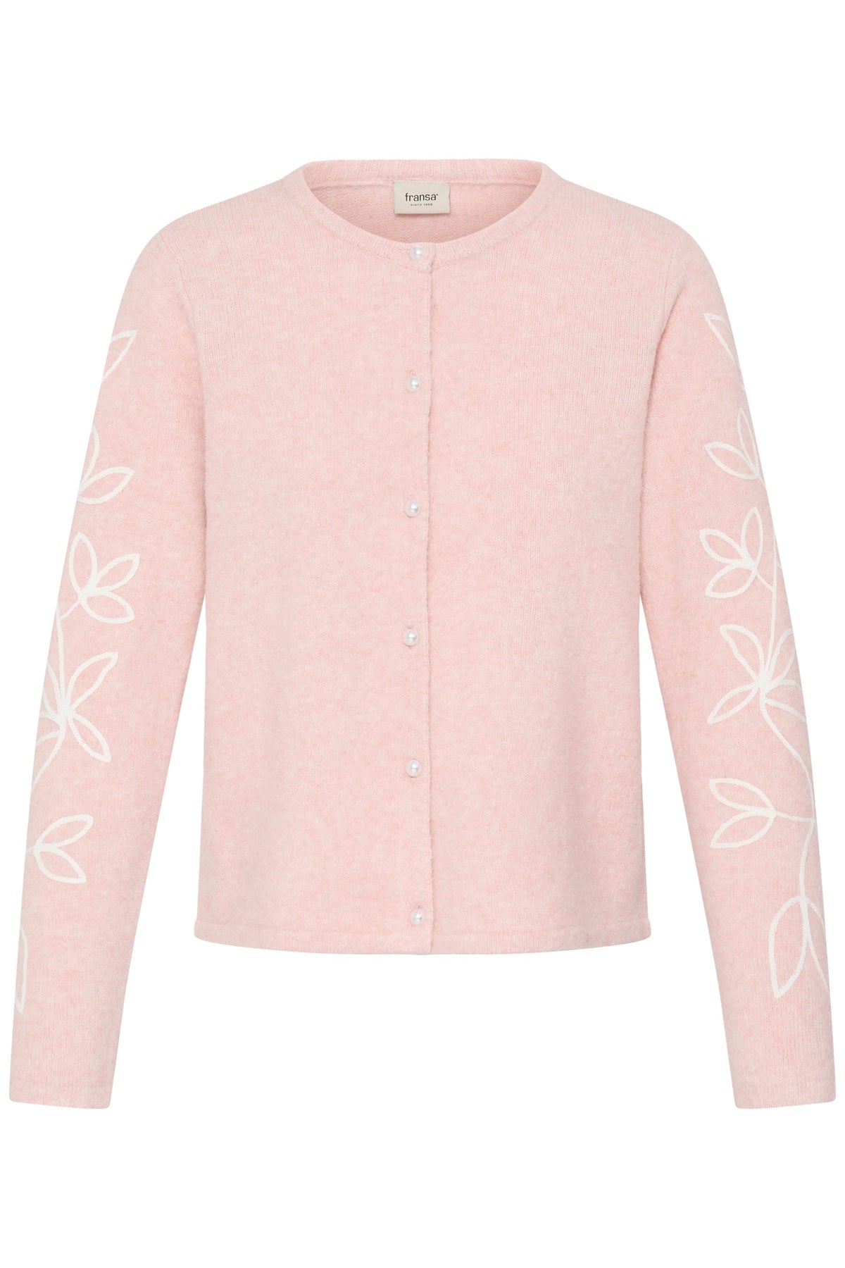 Fransa FRELLEN CAR 2 Silver Pink Embroidery Cardigan – product front. Shop Fransa at Dotique.