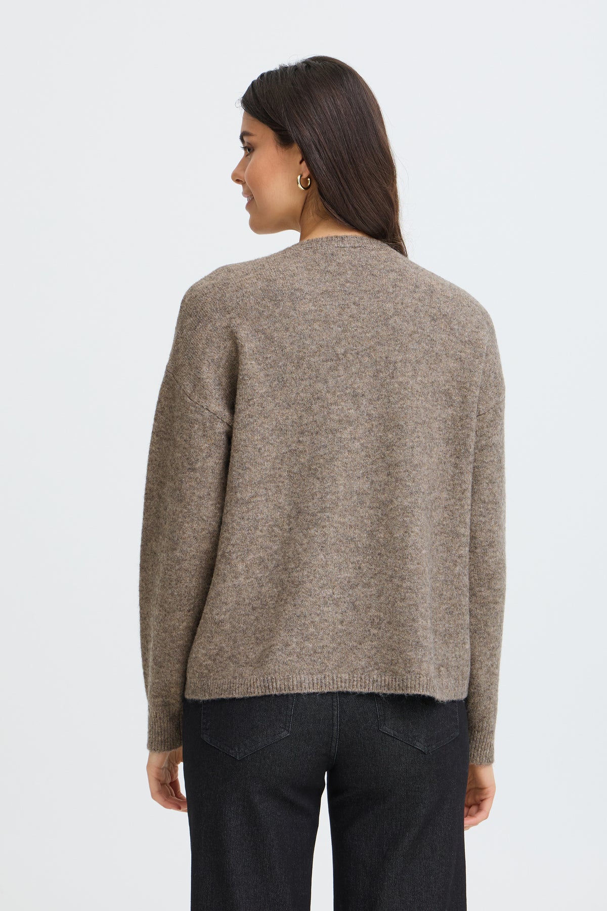Fransa FRELLEN PU 3 Driftwood Mix Jumper – model back. Shop Fransa at Dotique.