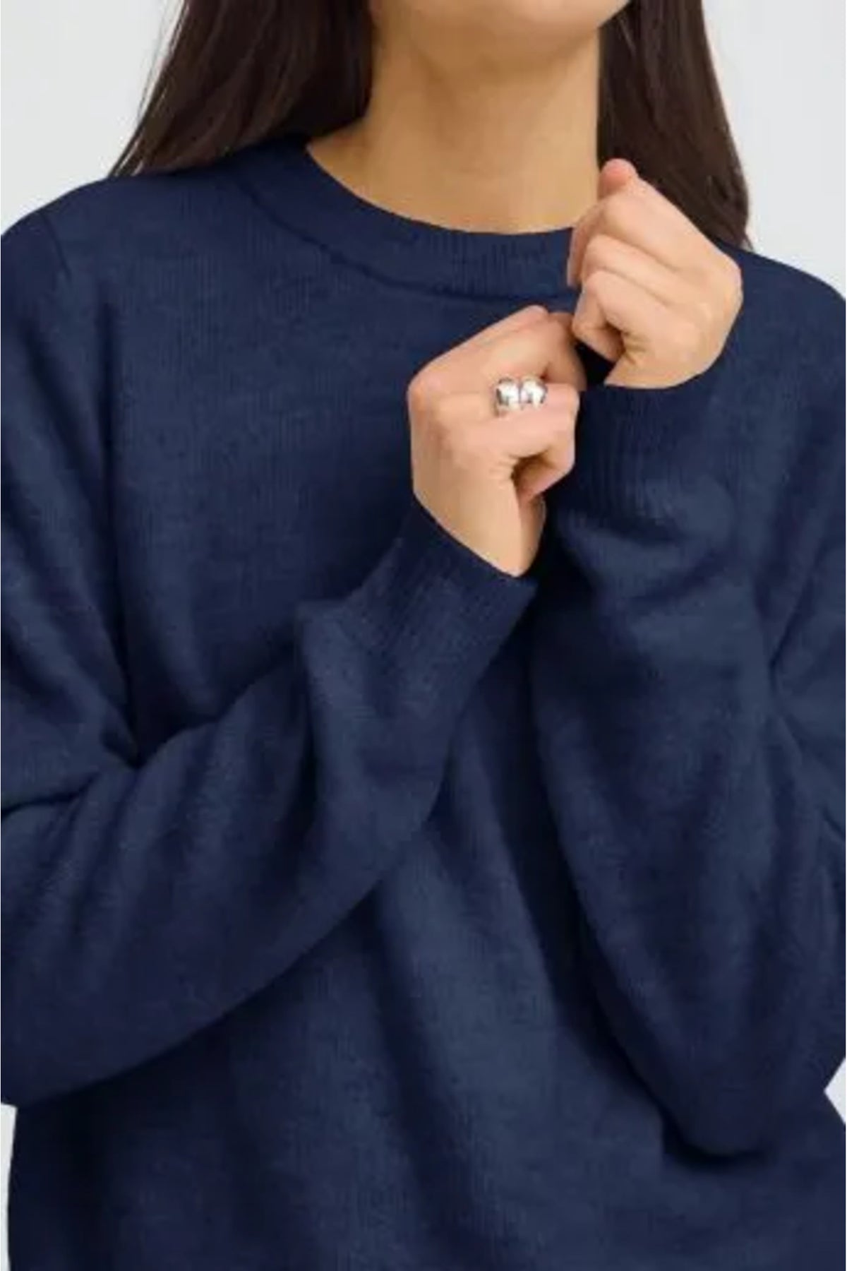 Fransa FRELLIS PU 1 Blue Depths Melange Jumper – detail. Shop Fransa at Dotique.