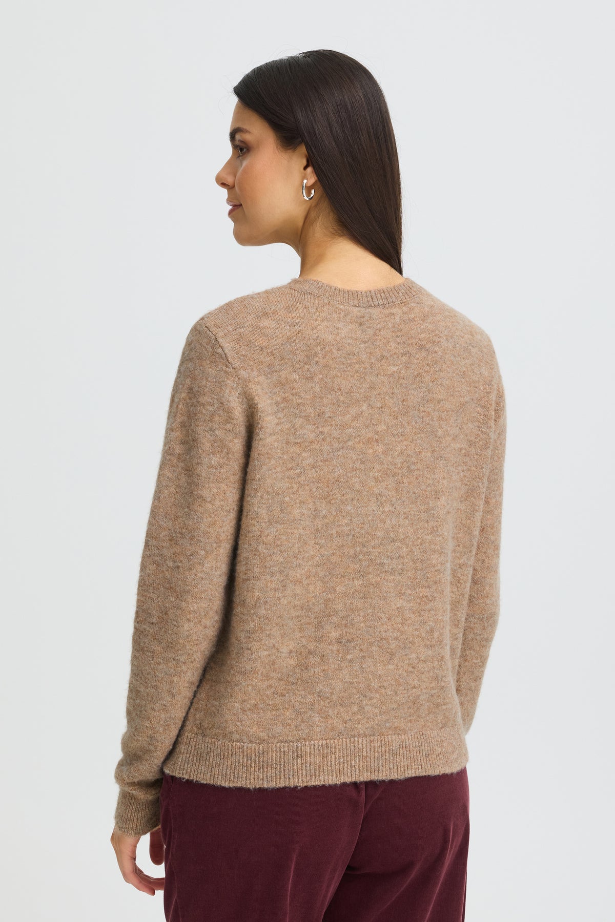 Fransa FRFIA PU 1 Driftwood Melange Jumper – model back. Shop Fransa at Dotique.