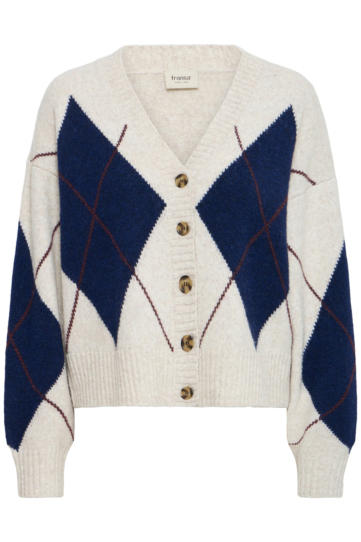 Fransa FRGIGI CAR 2 Oatmeal Melange Check Cardigan – product front. Shop Fransa at Dotique.