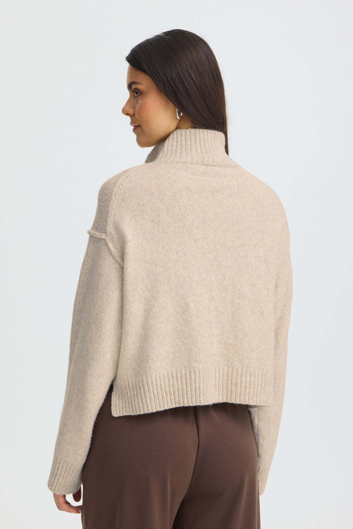 Fransa FRGIGI PU 3 Oatmeal Melange Jumper – model back. Shop Fransa at Dotique.