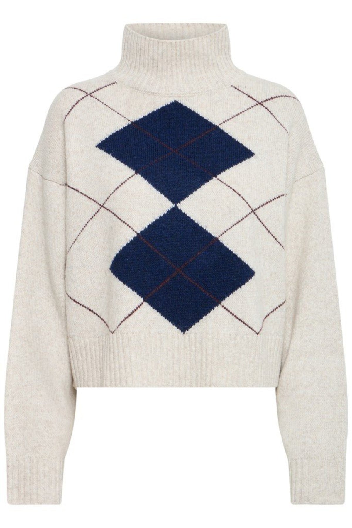 Fransa FRGIGI PU 4 Oatmeal Melange Check Jumper – product front. Shop Fransa at Dotique.