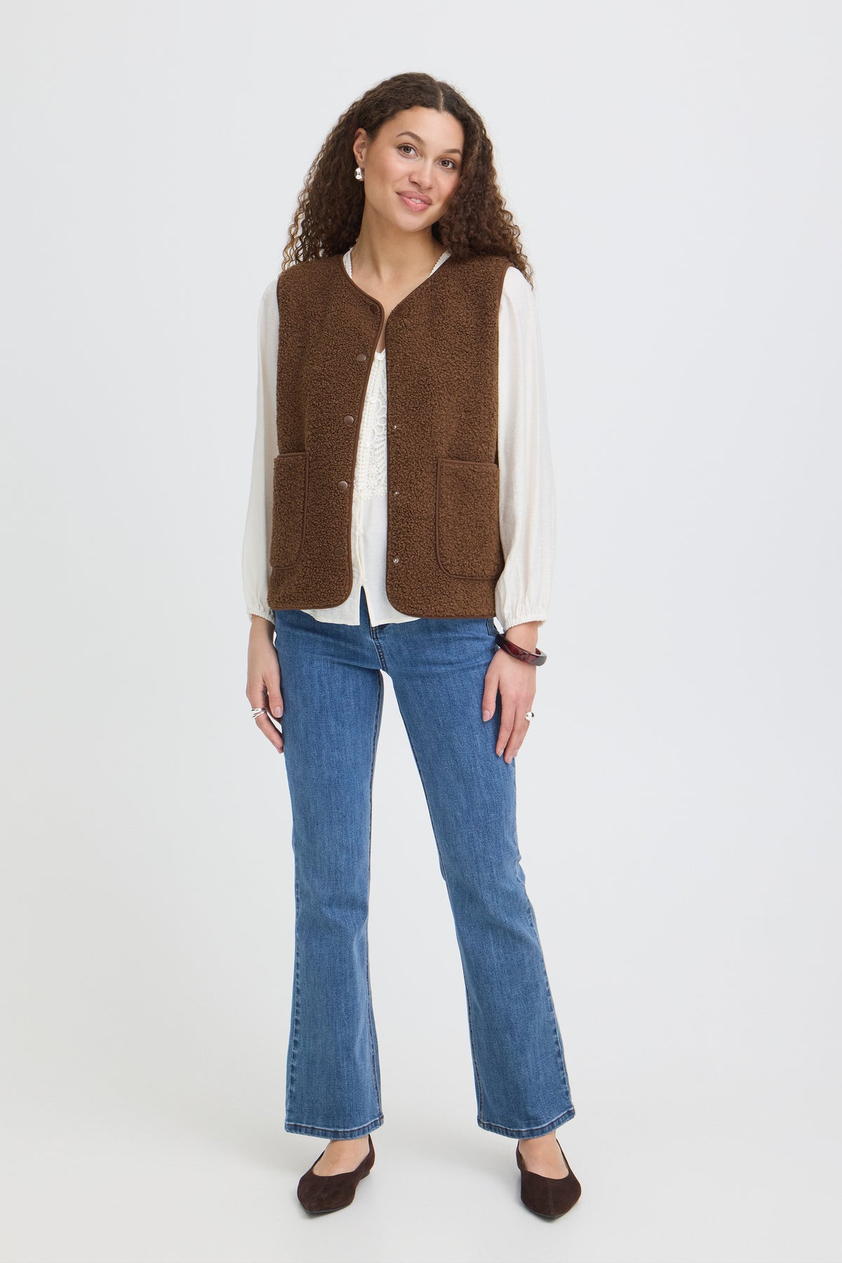 Fransa FRGWYNNE WA 3 Rain Drum Waistcoat – model front. Shop Fransa at Dotique.