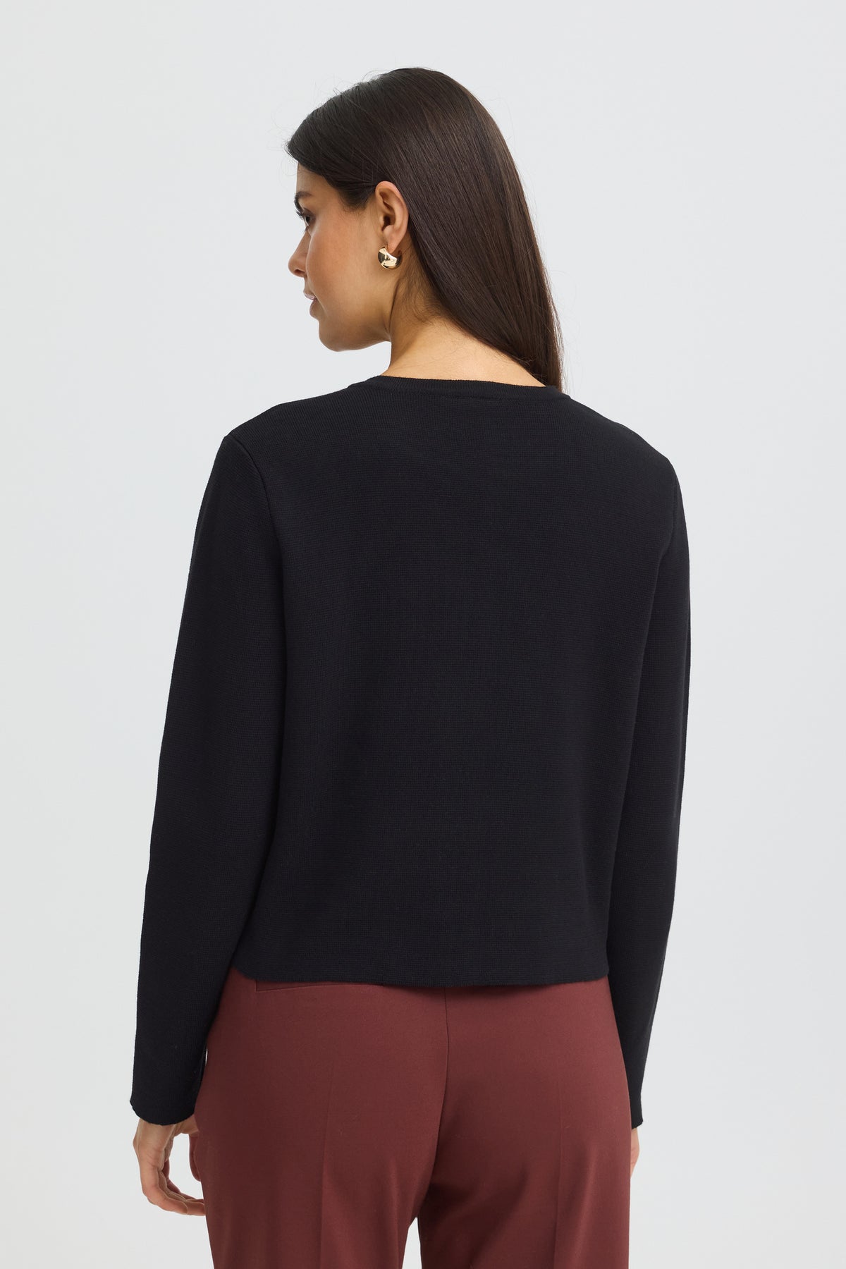Fransa FRITA CAR 14 Black Cardigan – model back. Shop Fransa at Dotique.