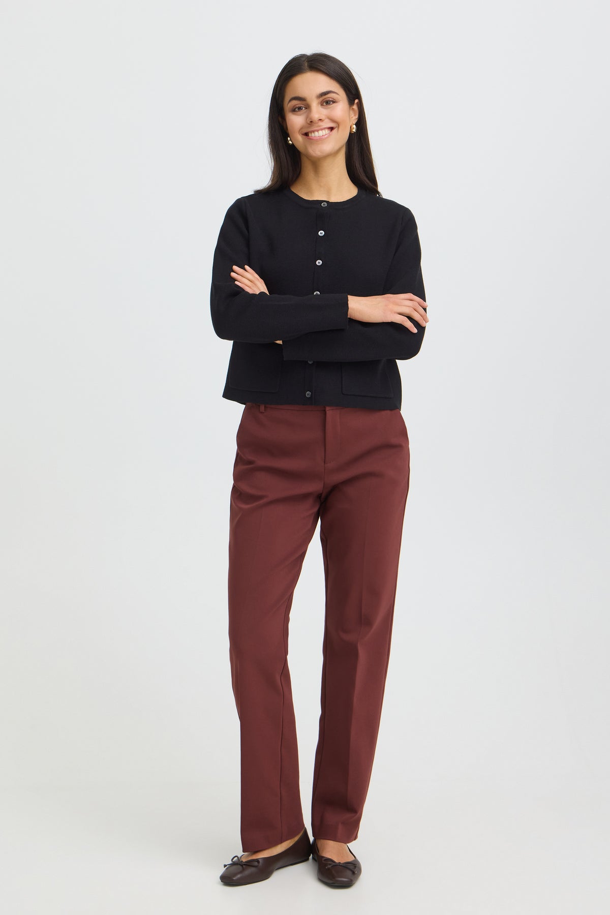 Fransa FRITA CAR 14 Black Cardigan – model front. Shop Fransa at Dotique.
