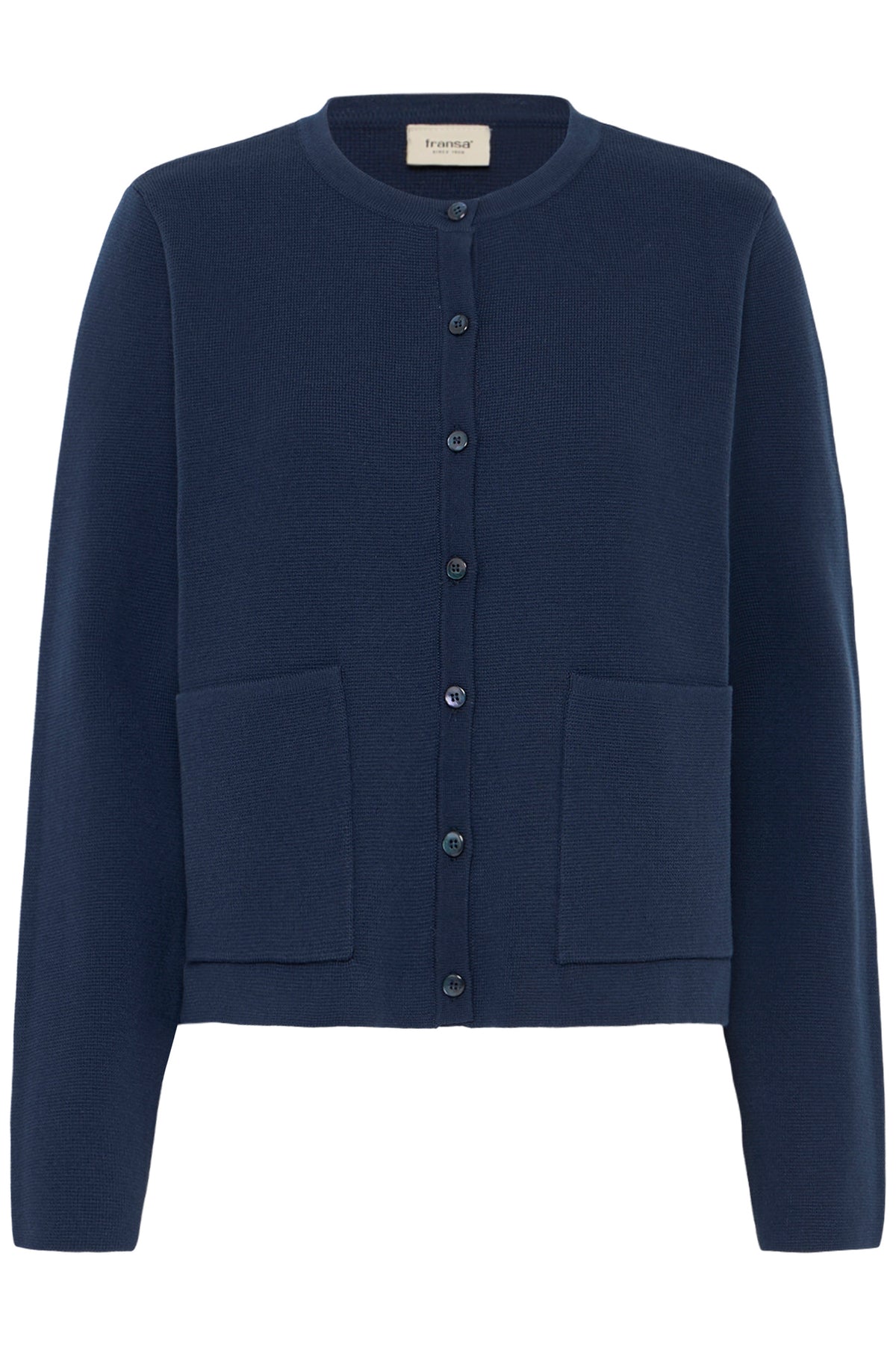 Fransa FRITA CAR 14 Navy Blazer Cardigan – product front. Shop Fransa at Dotique.