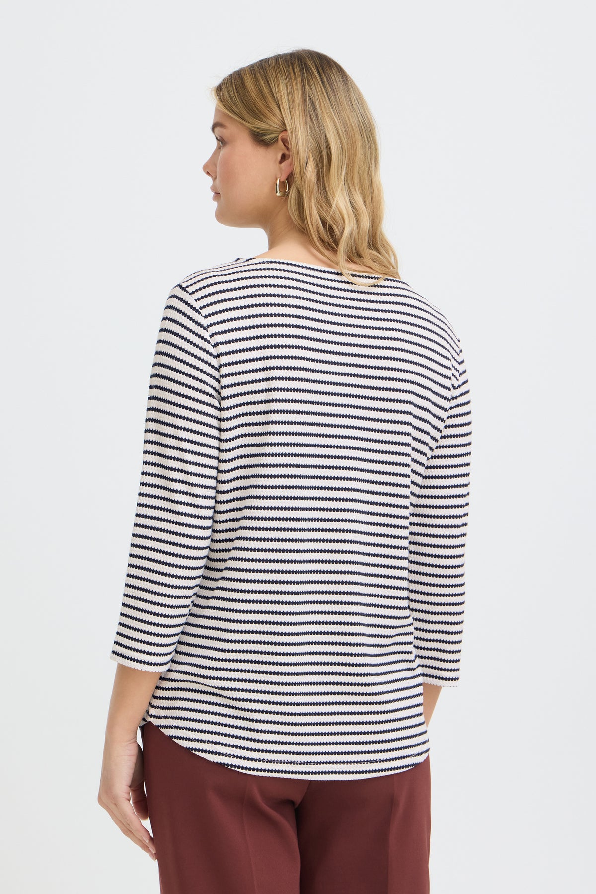 Fransa FRJADE TEE 1 Salute Stripe T-Shirt – model back. Shop Fransa at Dotique.