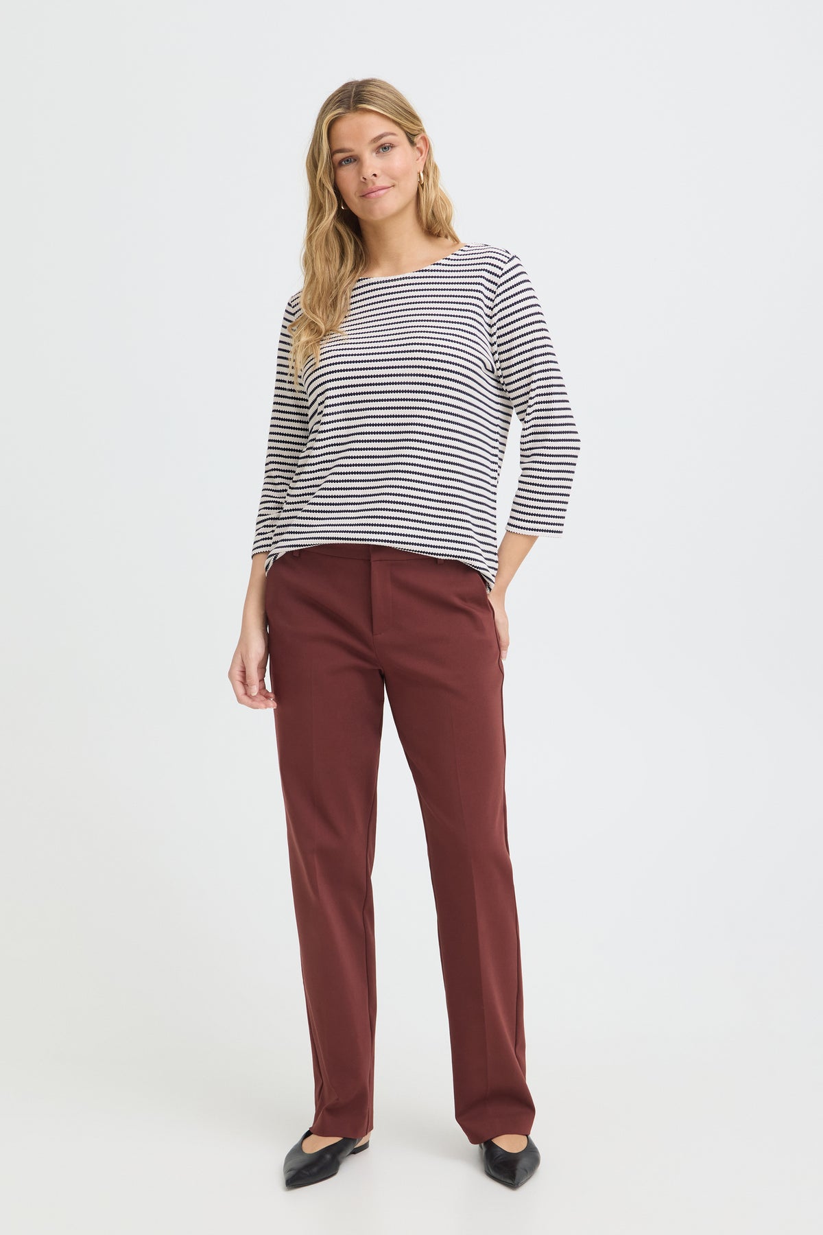 Fransa FRJADE TEE 1 Salute Stripe T-Shirt – model front. Shop Fransa at Dotique.