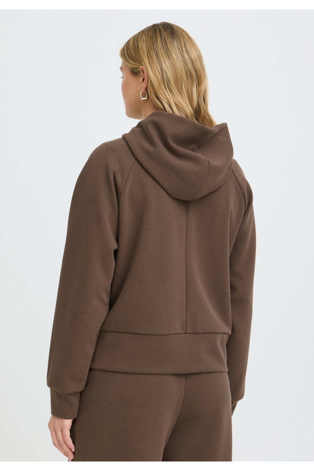 Fransa FRPRIYA CAR 1 Rain Drum Zip-Up Hoodie – model back. Shop Fransa at Dotique.