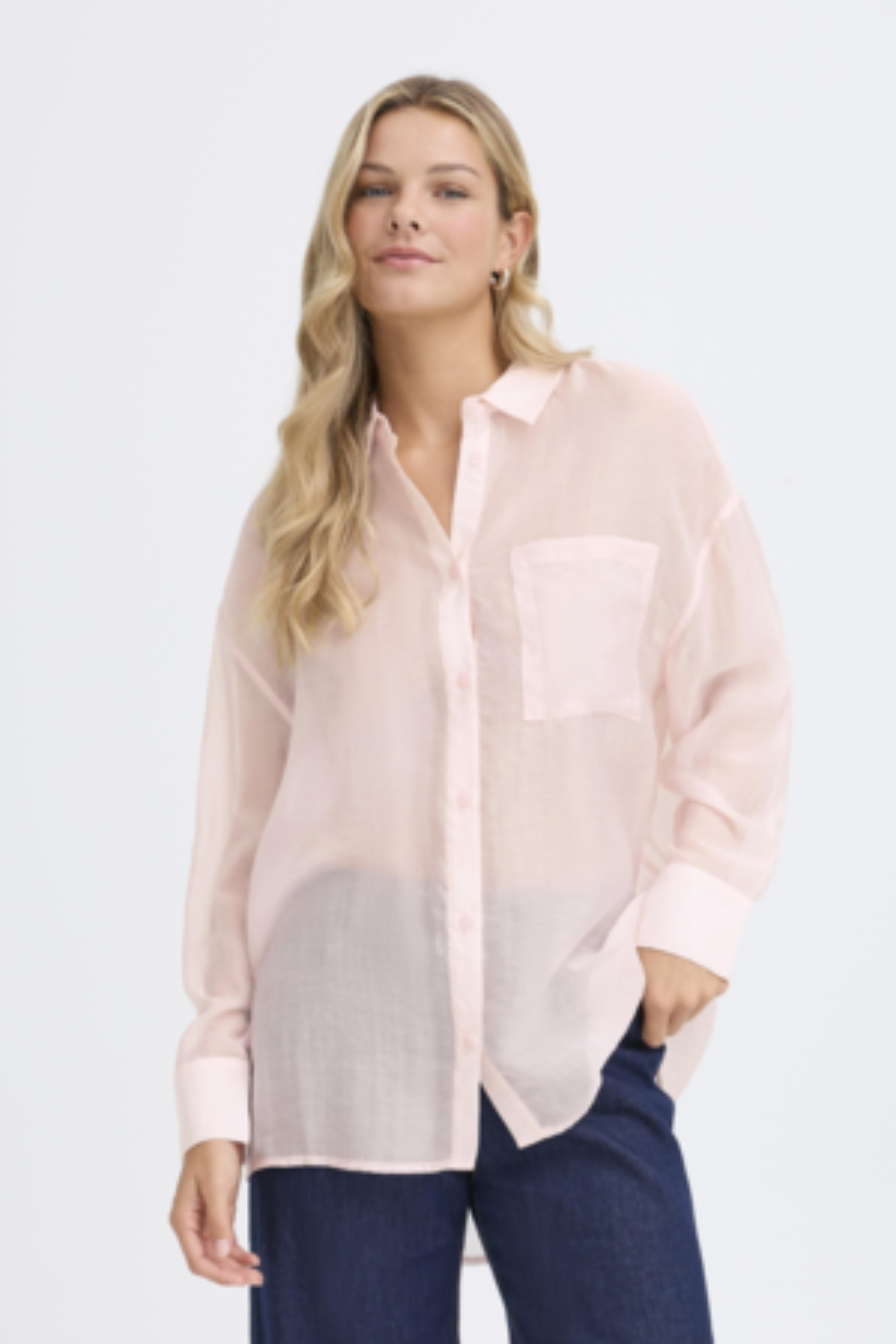 Fransa FRSAIRA rose smoke shirt with long sleeves and button front at Dotique