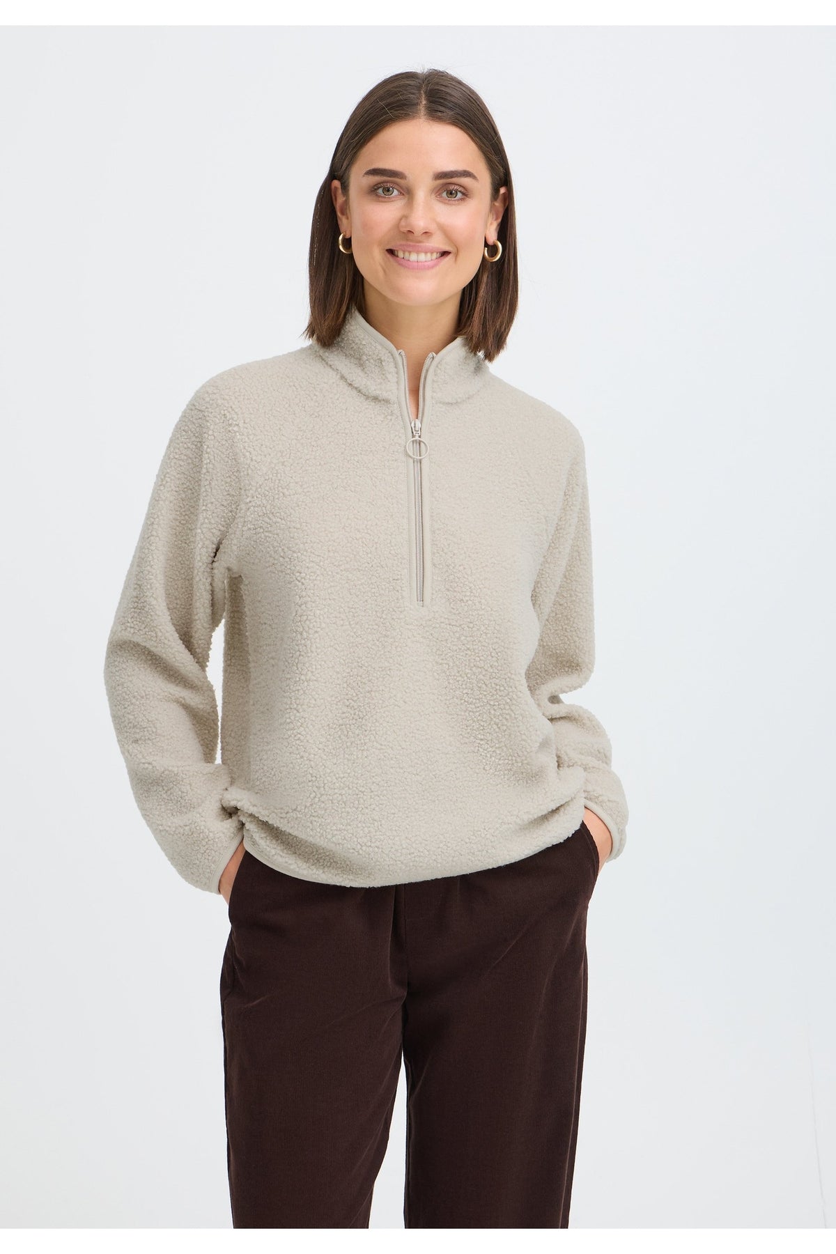 Fransa FRTENYA PU 1 Pumice Stone Jumper – model front. Shop Fransa at Dotique.