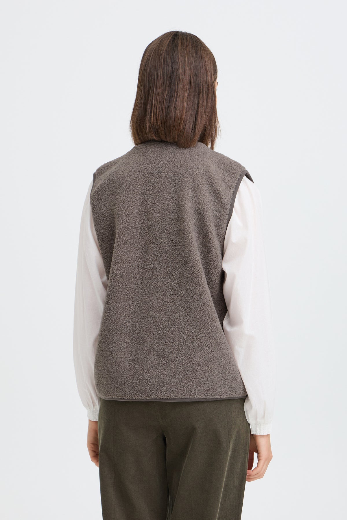Fransa FRTENYA WA 1 Driftwood Waistcoat – model back. Shop Fransa at Dotique.