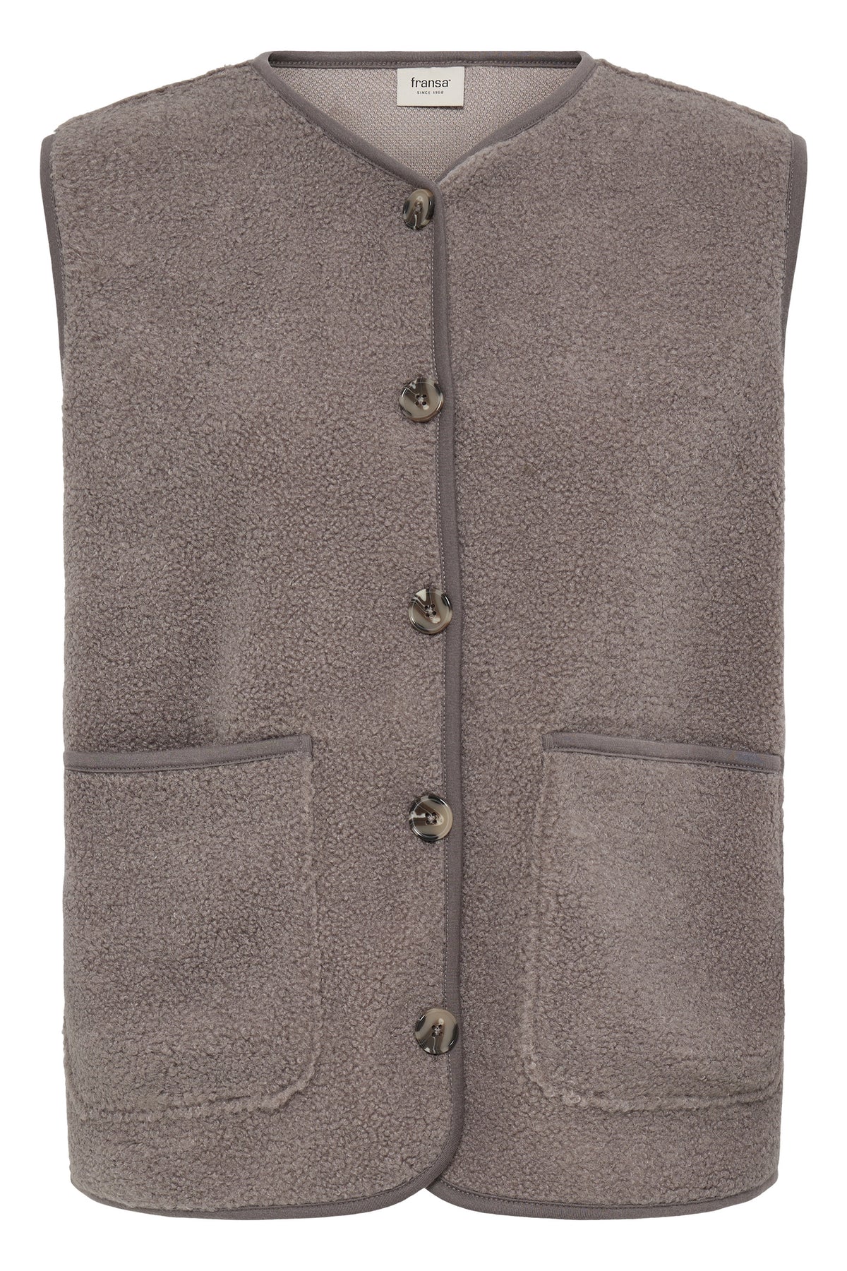 Fransa FRTENYA WA 1 Driftwood Waistcoat – product front. Shop Fransa at Dotique.