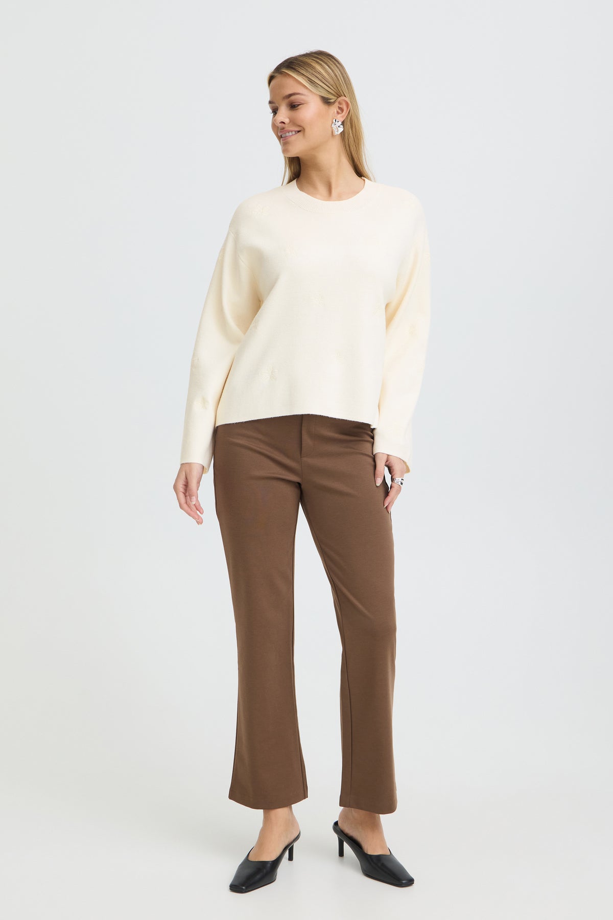 Fransa FRVERA PU 1 Whisper White Jumper – model front. Shop Fransa at Dotique.