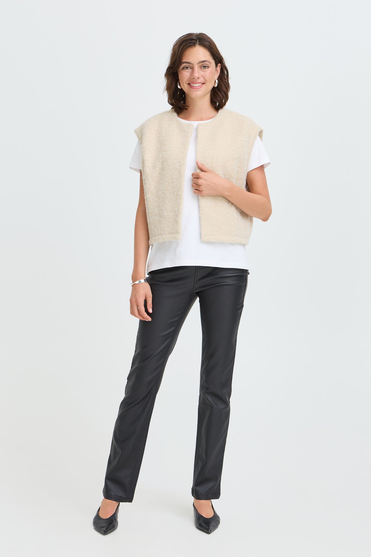 Fransa FRWISTERA WA 1 Oyster Gray Waistcoat – model front. Shop Fransa at Dotique.
