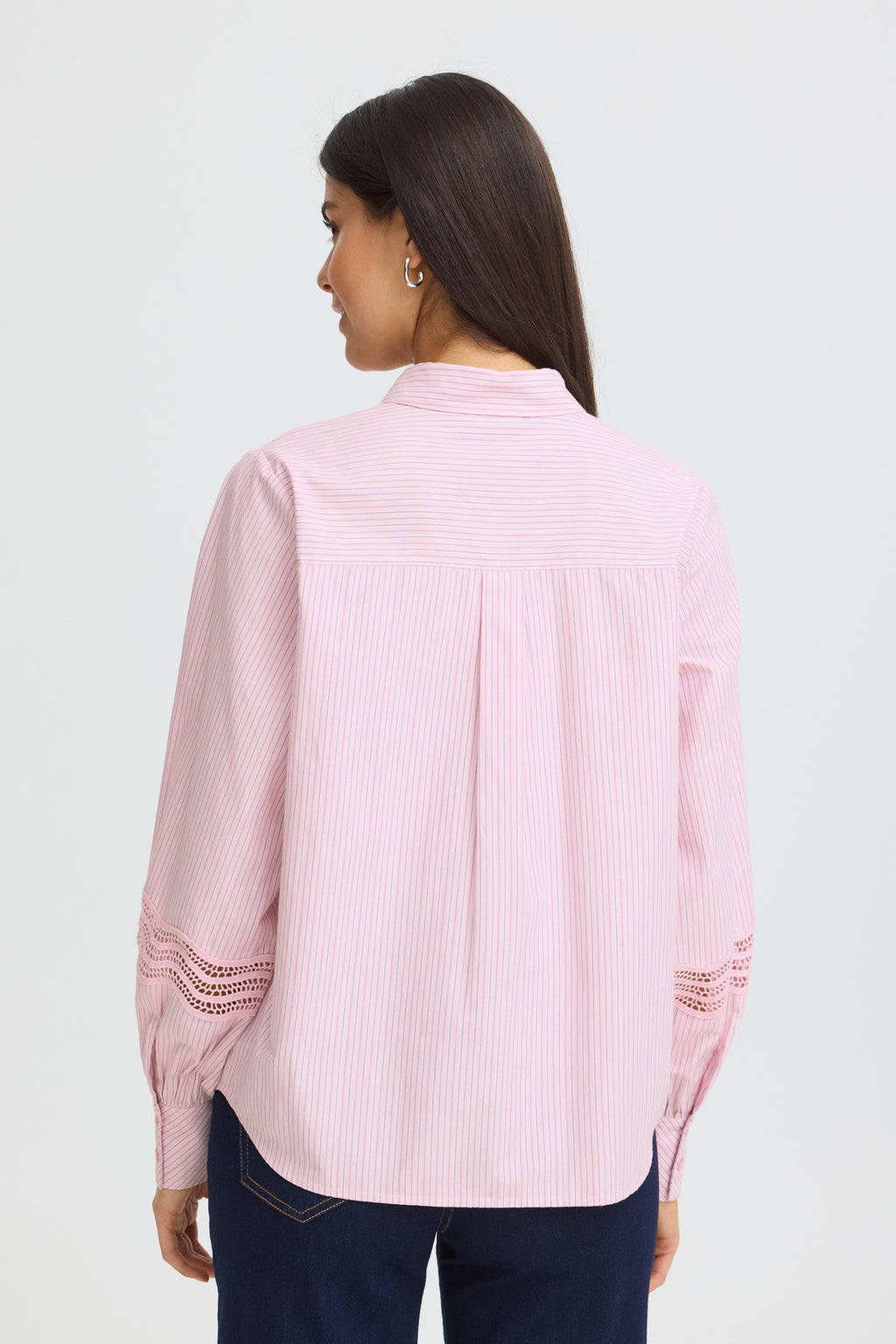 Fransa FRYARA SH 2 Silver Pink Stripe Shirt – model back. Shop Fransa at Dotique.
