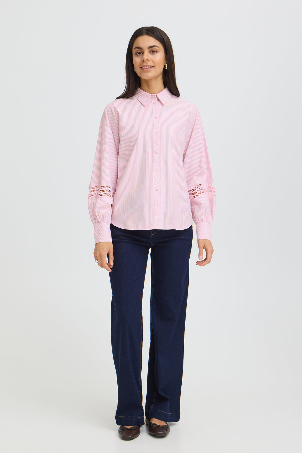 Fransa FRYARA SH 2 Silver Pink Stripe Shirt – model front. Shop Fransa at Dotique.