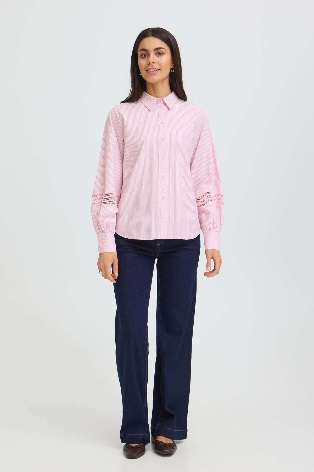 Fransa FRYARA SH 2 Silver Pink Stripe Shirt – model front. Shop Fransa at Dotique.
