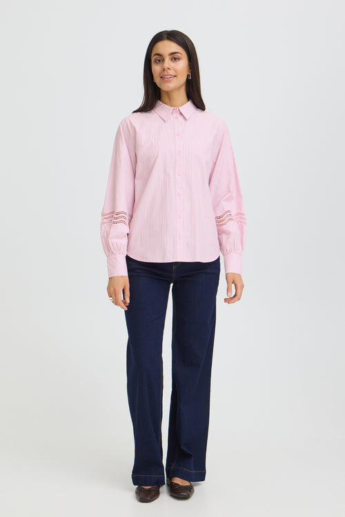 Fransa FRYARA SH 2 Silver Pink Stripe Shirt – model front. Shop Fransa at Dotique.